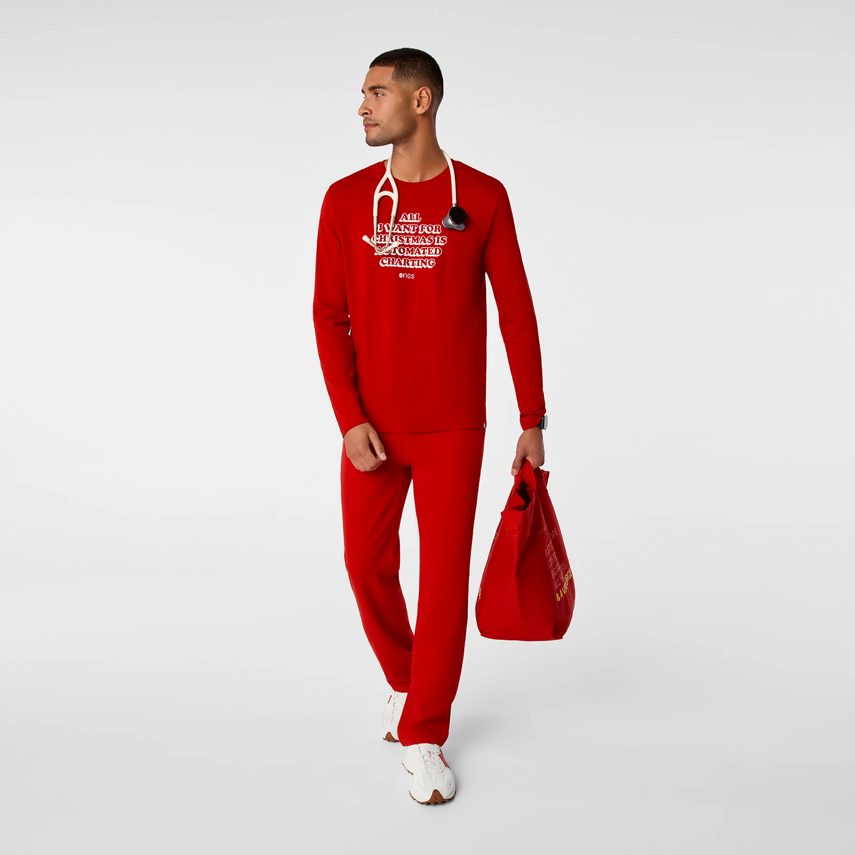 men's Winning Red All What I Wanted For Christmas Is Automated Charting Graphic Supersoft - Longsleeve Underscrub - Image 3