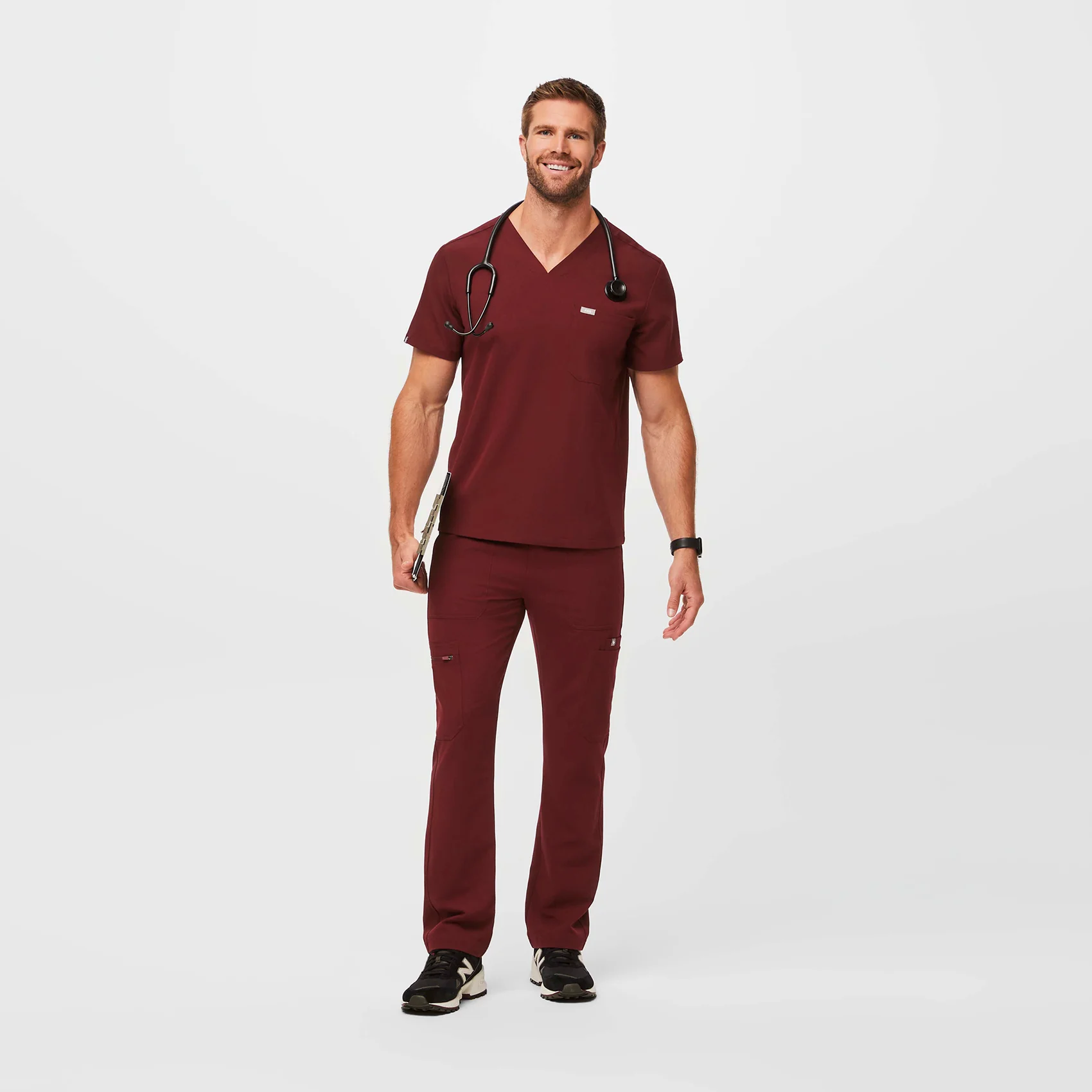 Men's Burgundy Chisec™ - Three-Pocket Scrub Top - Image 2