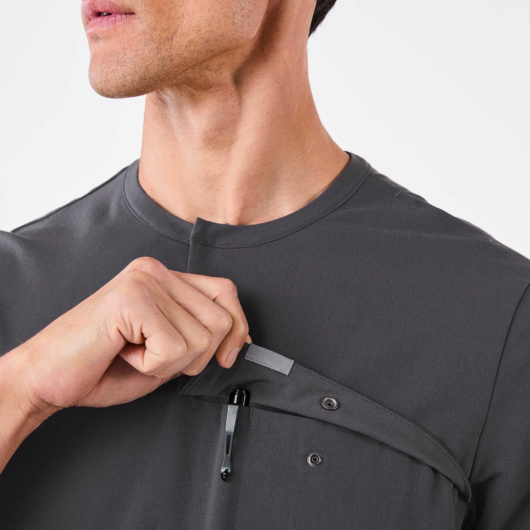 men's Charcoal Corfield - Henley Scrub Top - Image 7
