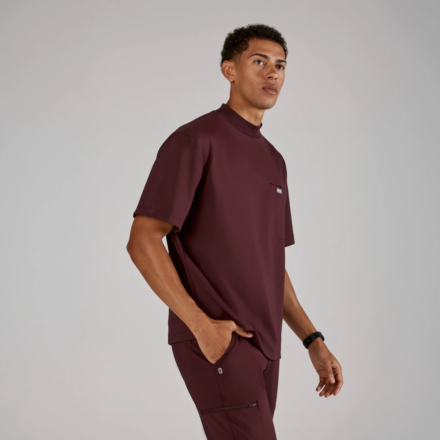men's Dawson Burgundy FORMx Relaxed Mock Neck - Scrub Top™ - Image 3