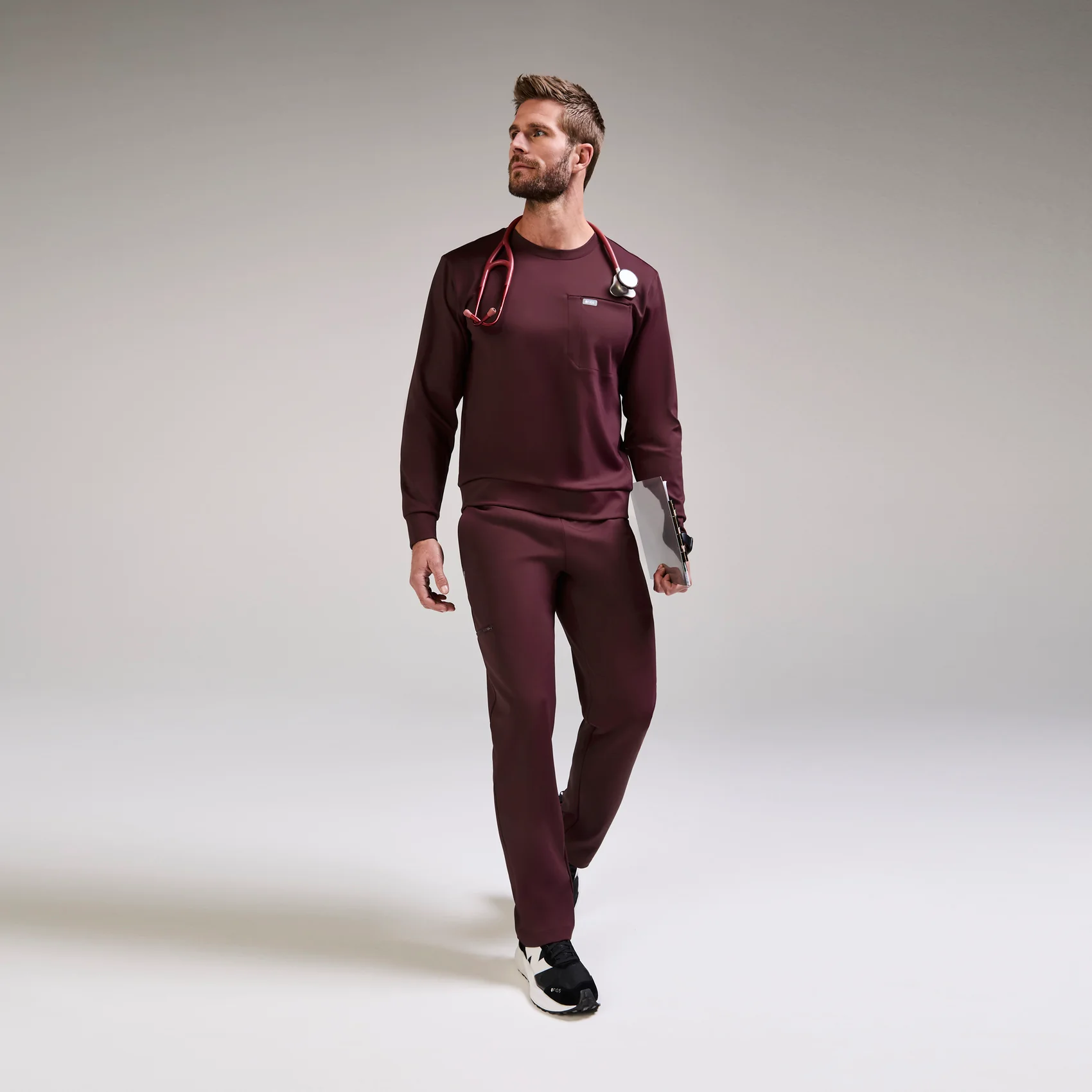 men's Burgundy Destin FORMx - Crewneck Scrub Top™ - Image 2