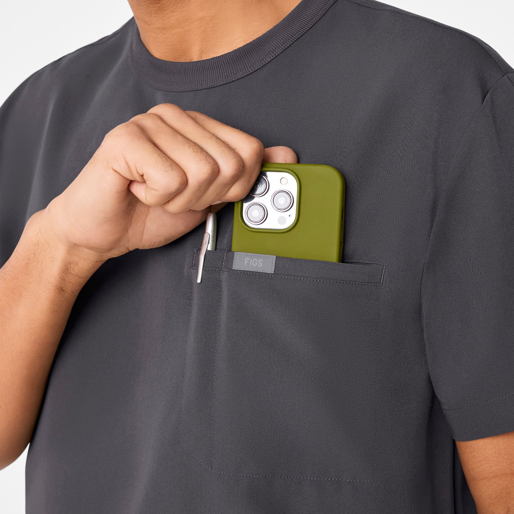 men's Charcoal Easton Relaxed - Crewneck Scrub Top - Image 6
