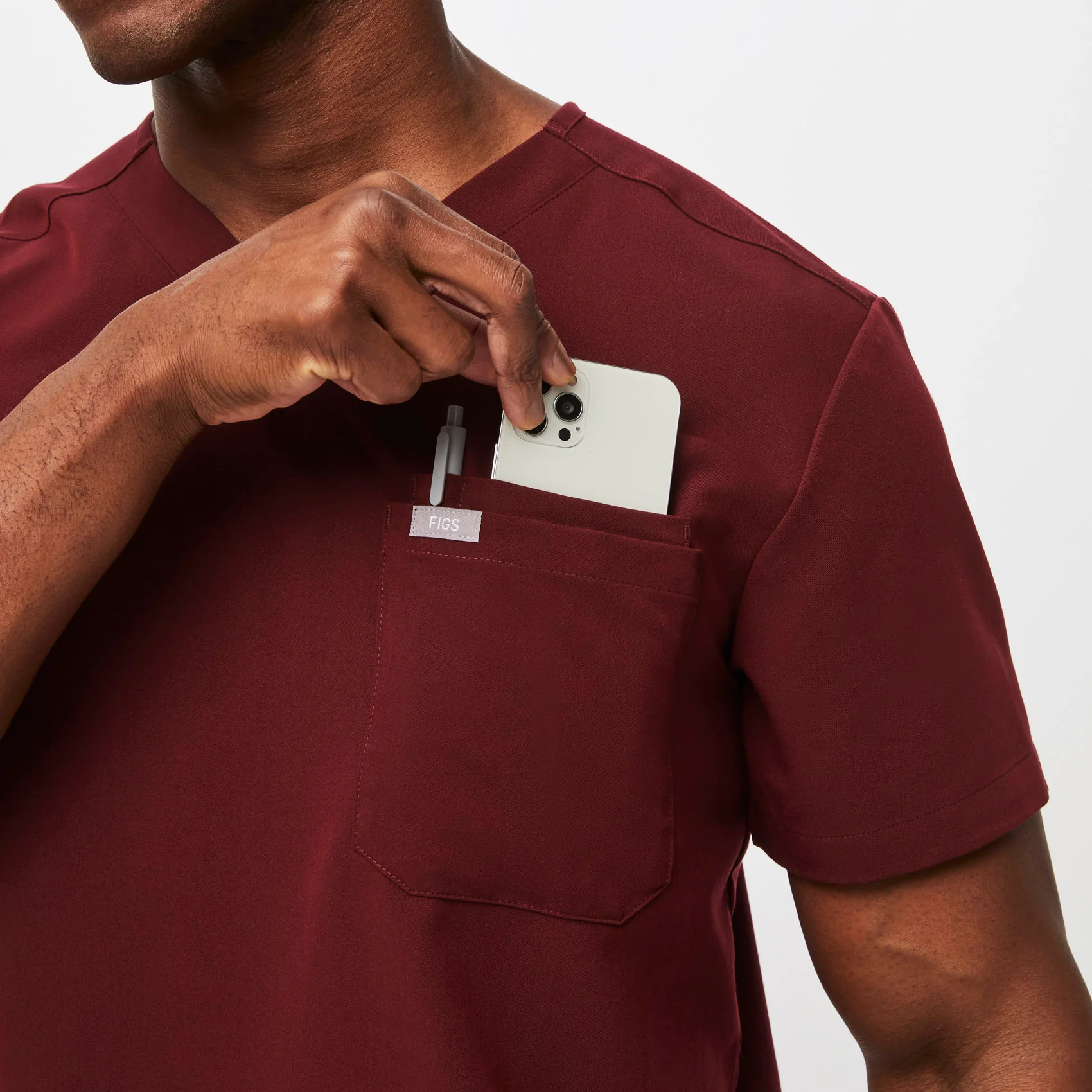 Men's Burgundy Leon™ - Three-Pocket Scrub Top - Image 5