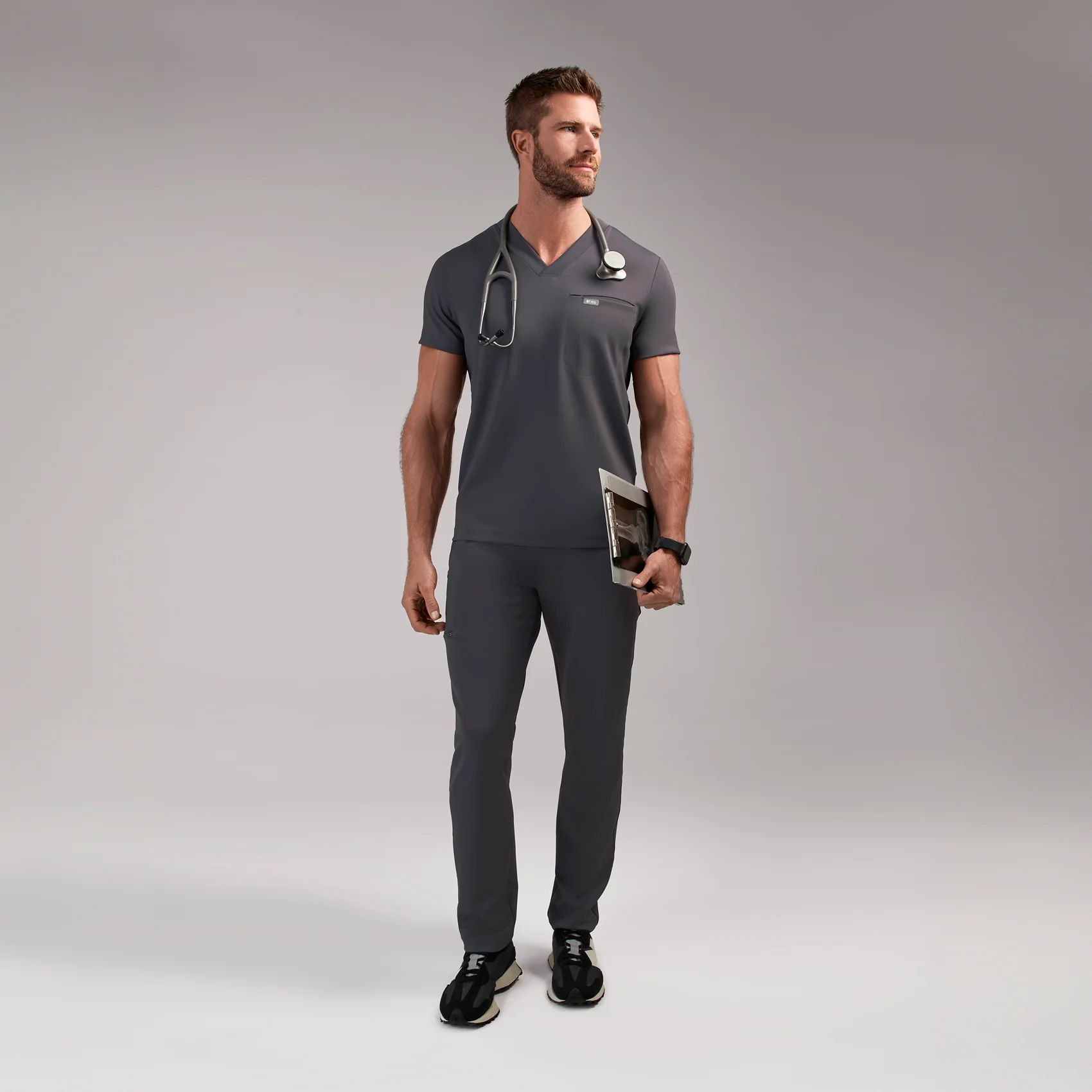 men's Charcoal Logan FORMx Slim V-Neck - Scrub Top™ - Image 5