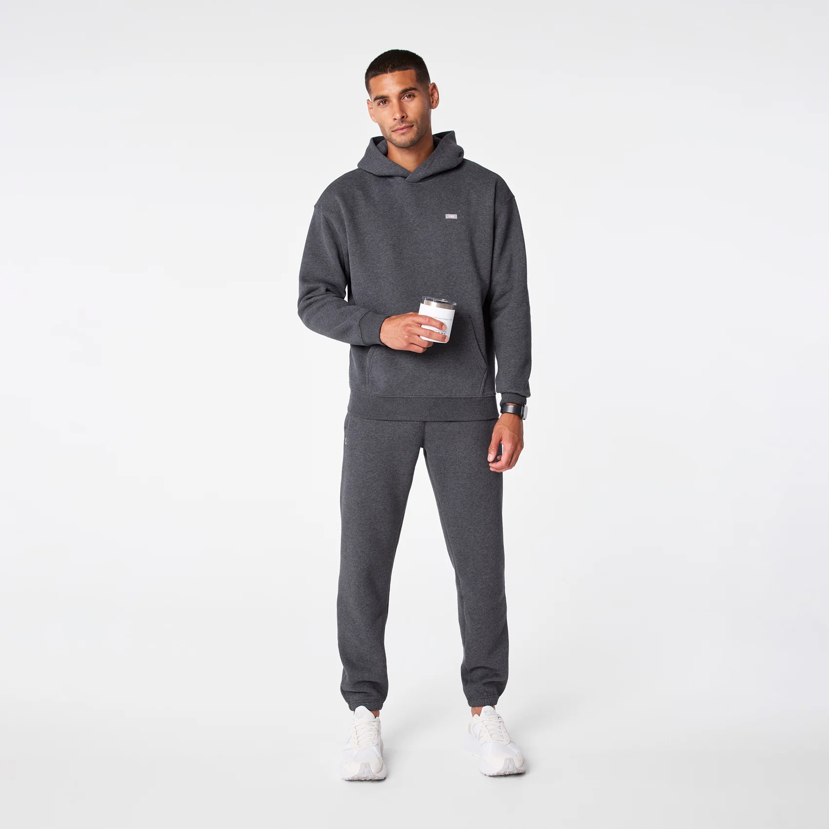 men's Charcoal Heather Grey Off-Shift - Hoodie Sweatshirt™ - Image 2