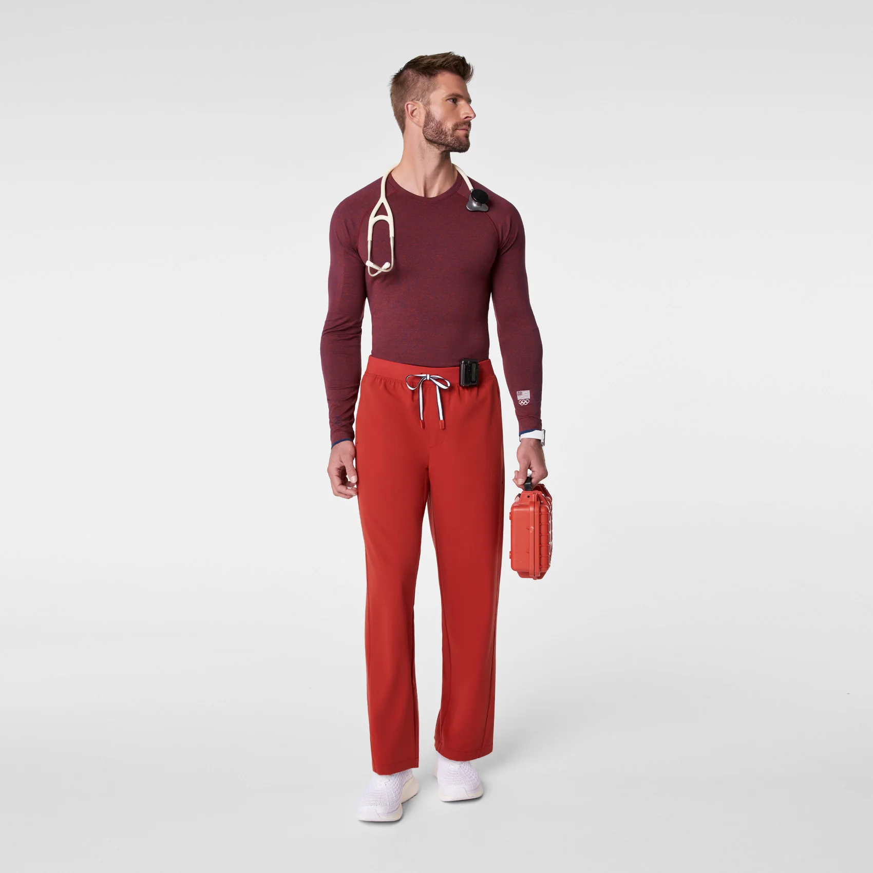 men's Team USA Red FIGS x Team USA Makato Seamless - Longsleeve Underscrub - Image 2