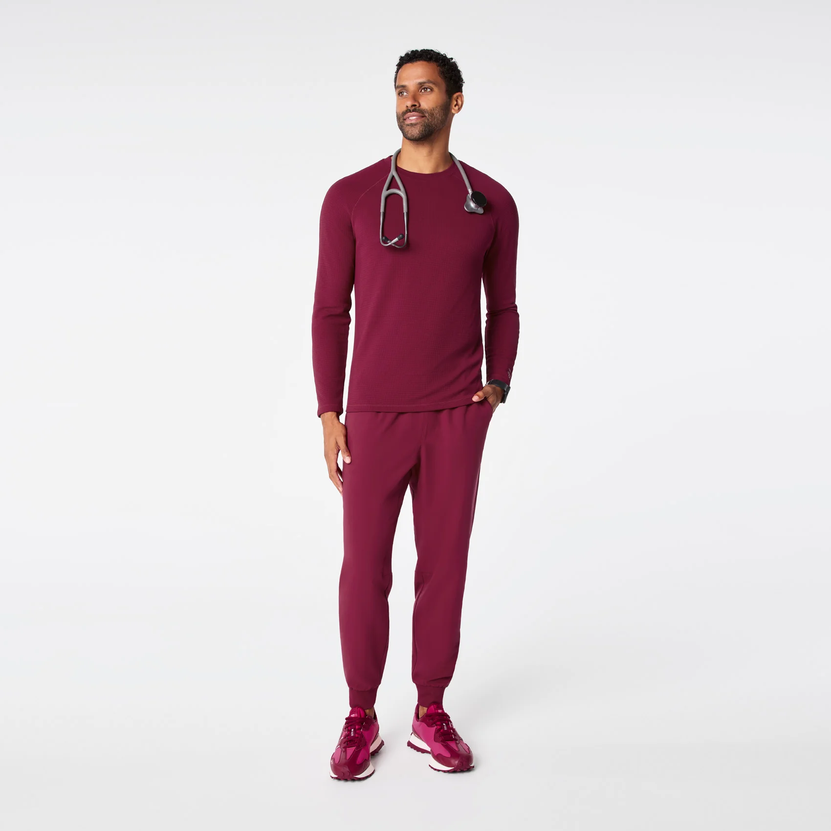 men's Deep Cranberry Waffle - Longsleeve Underscrub - Image 2