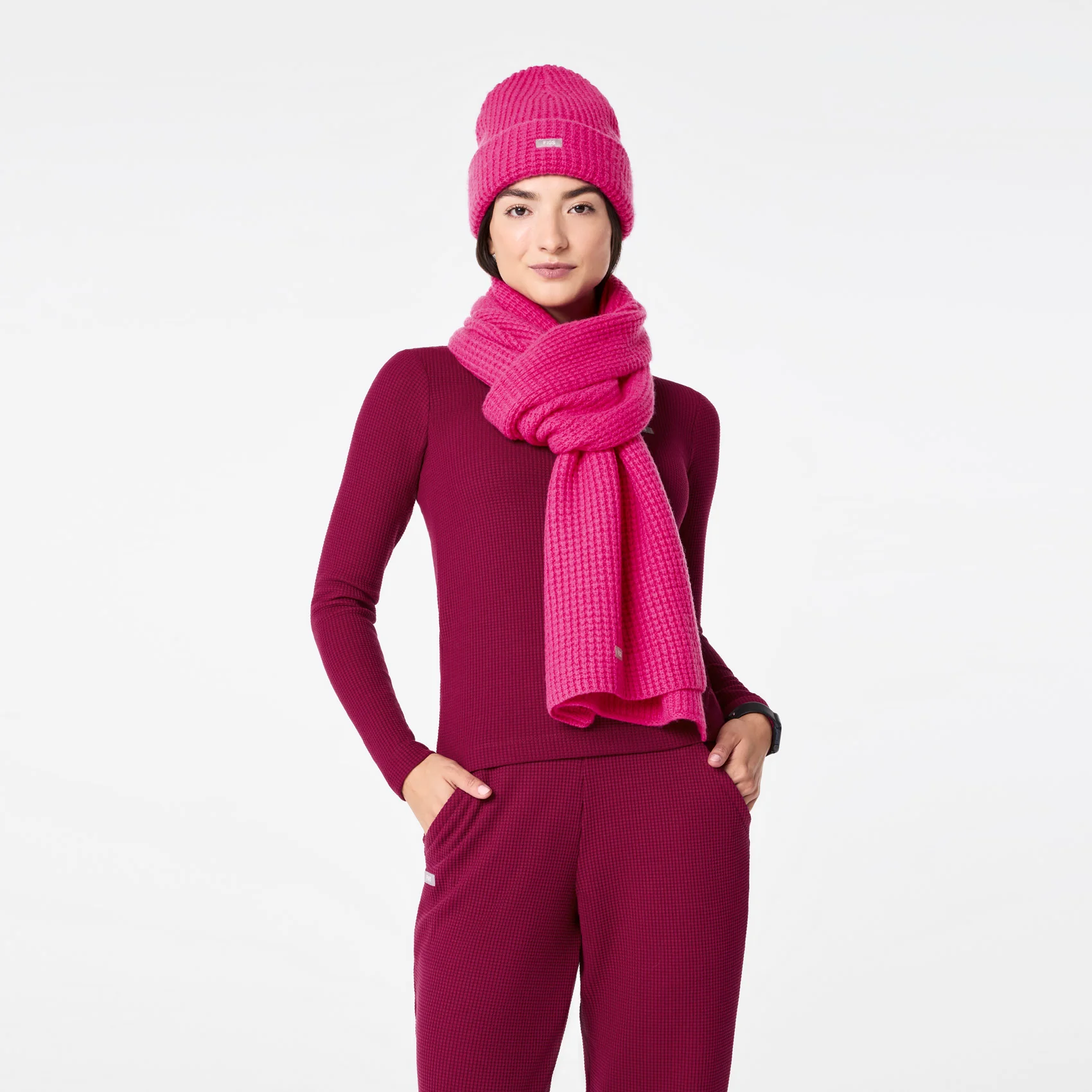 Shocking Pink Waffle Scarf - Image 4