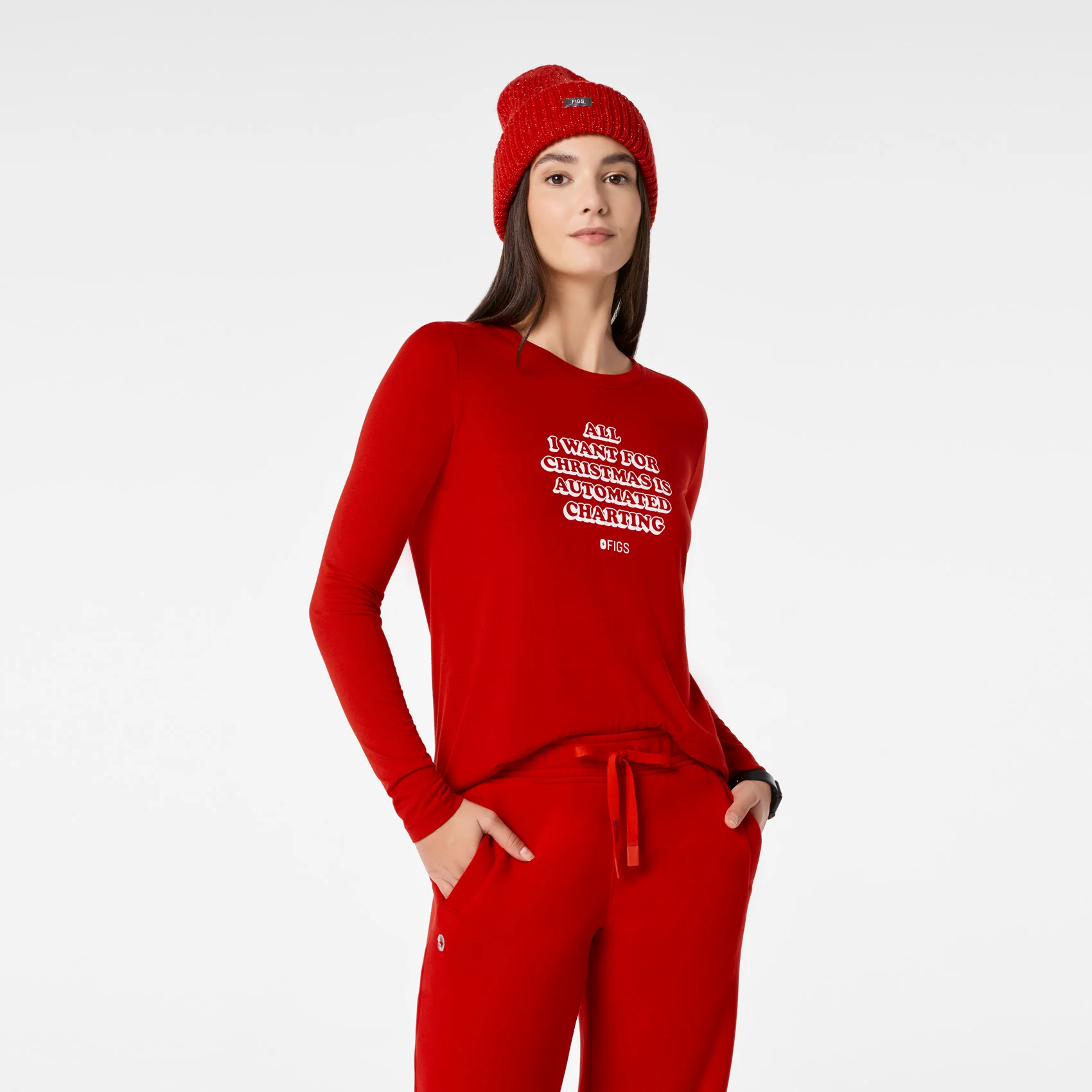 women's Winning Red All What I Wanted For Christmas Is Automated Charting Supersoft - Longsleeve Underscrub