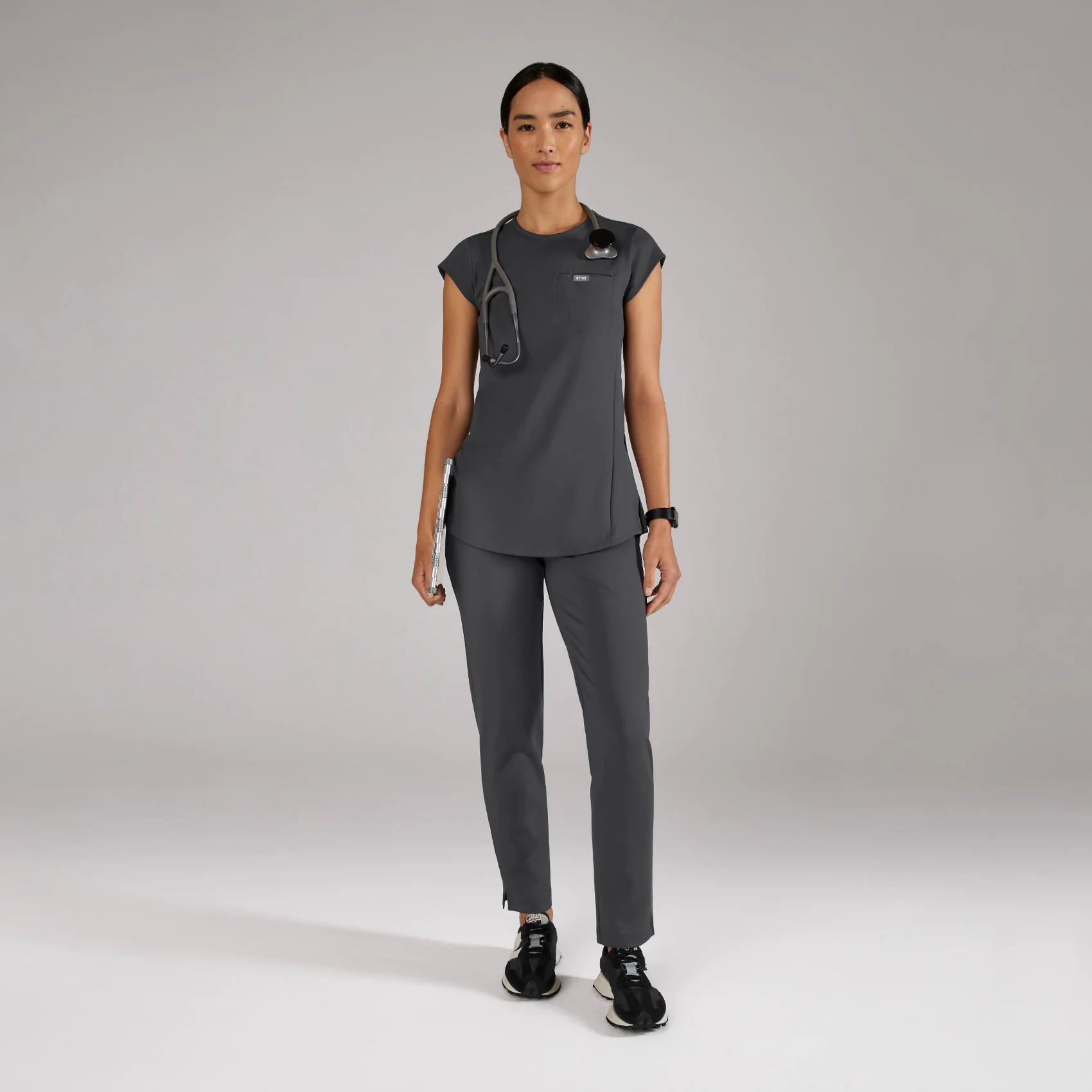 women's Charcoal Alma FORMx Slim Crewneck Tunic - Scrub Top™ - Image 3