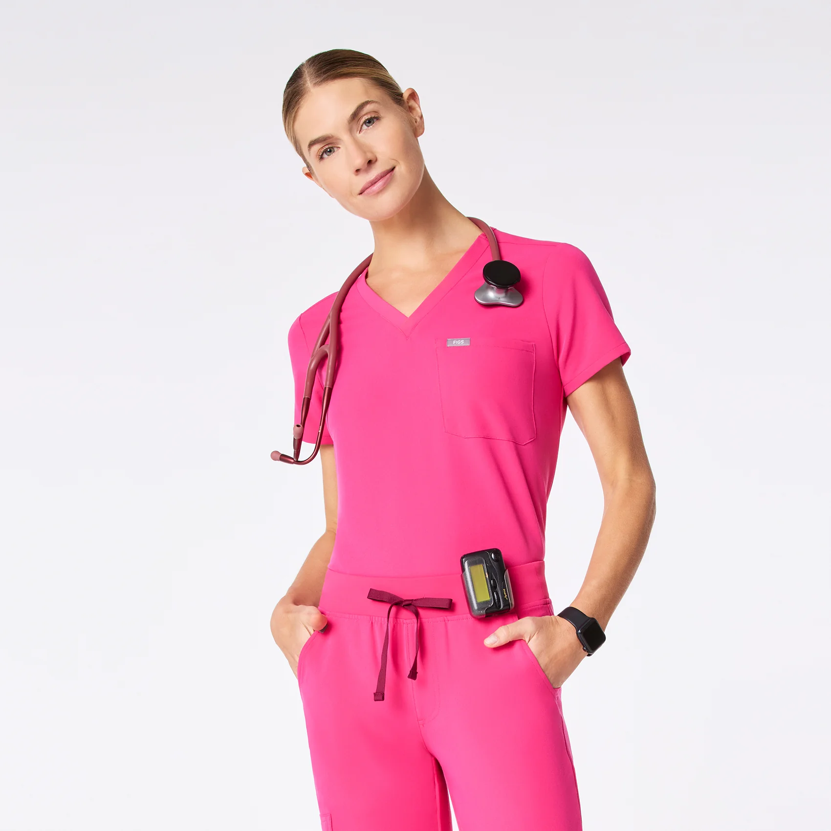 women's Shocking Pink Catarina Petite One-Pocket Scrub Top™ - Image 5