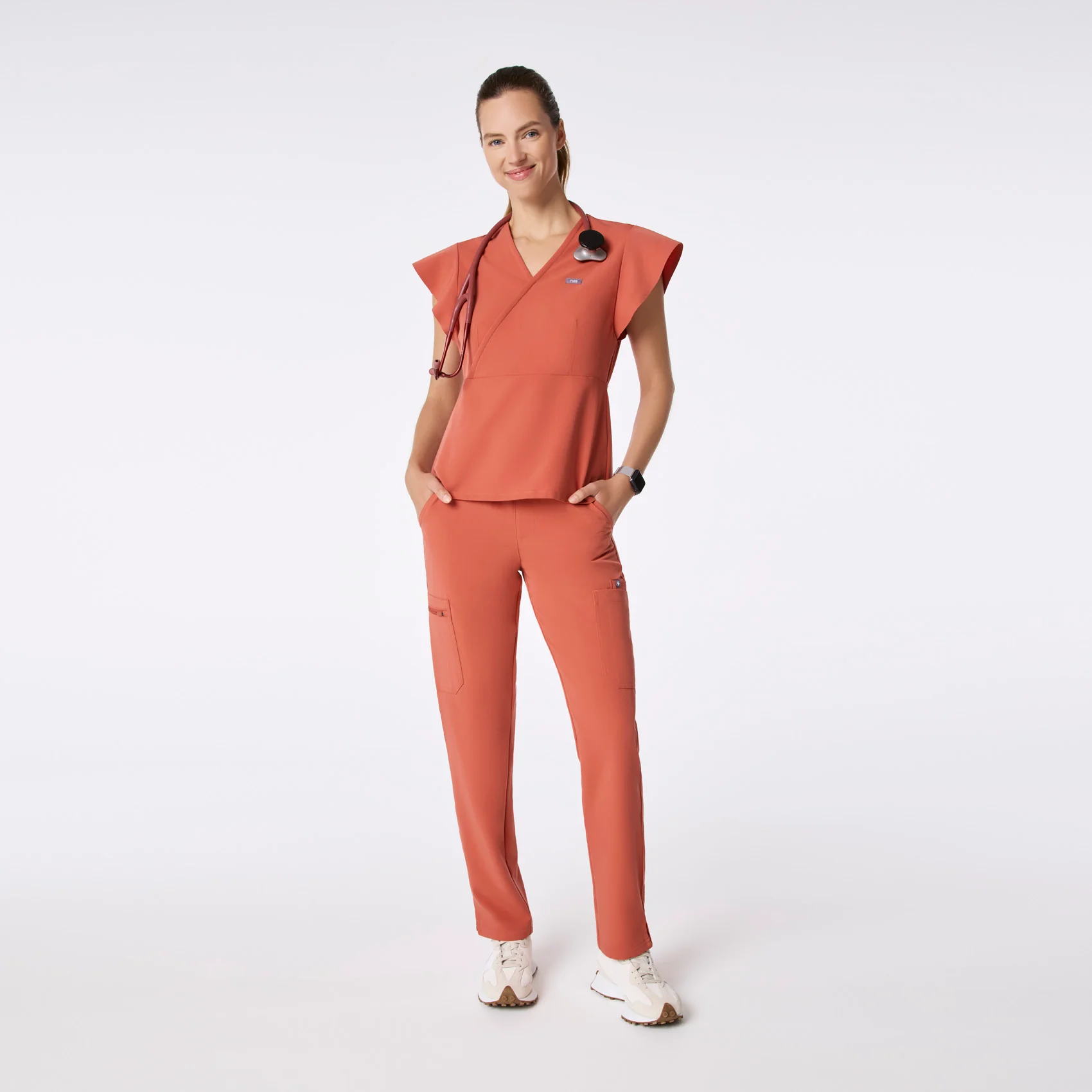 women's Spiced Cider Eveleigh Slim Peplum - Scrub Top - Image 2