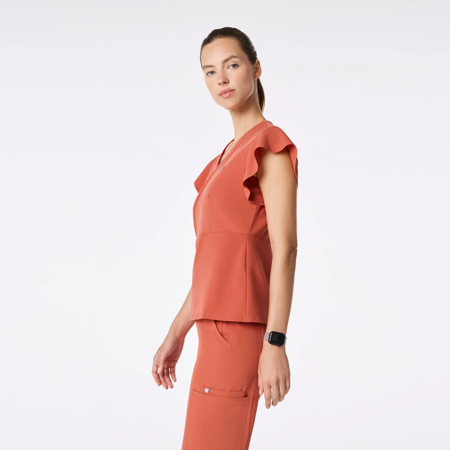 women's Spiced Cider Eveleigh Slim Peplum - Scrub Top - Image 3