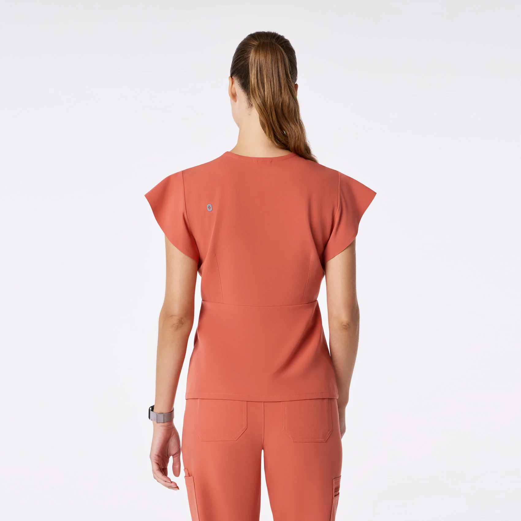 women's Spiced Cider Eveleigh Slim Peplum - Scrub Top - Image 4