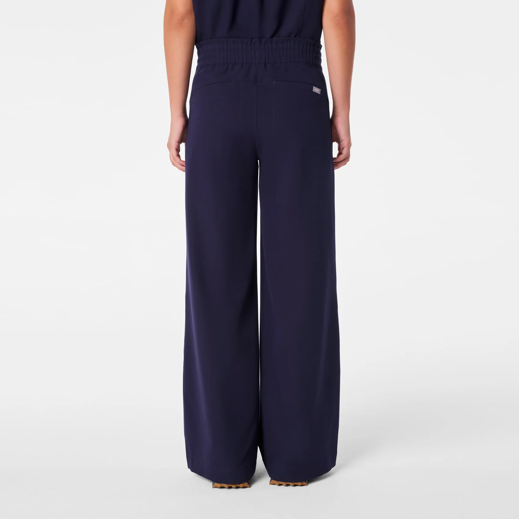 women's Navy High Waisted Allison Ultra Wide Leg - Petite Scrub Pant - Image 4
