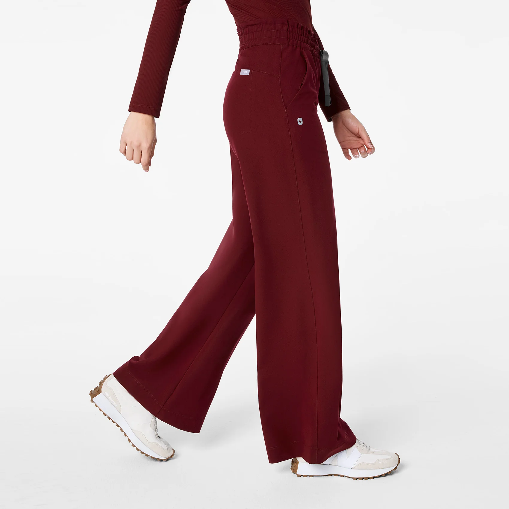 women's Burgundy High Waisted Allison Ultra Wide Leg - Scrub Pant - Image 3