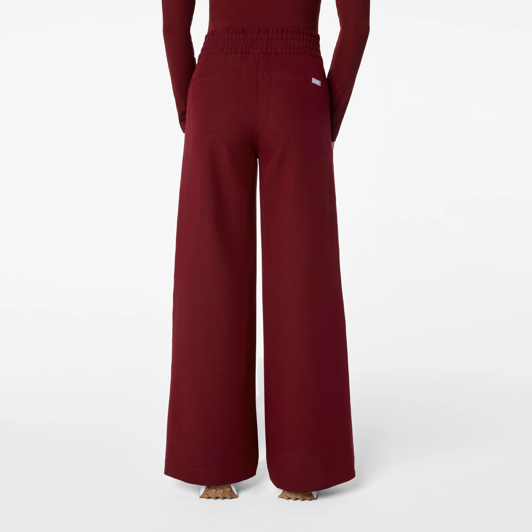 women's Burgundy High Waisted Allison Ultra Wide Leg - Scrub Pant - Image 4