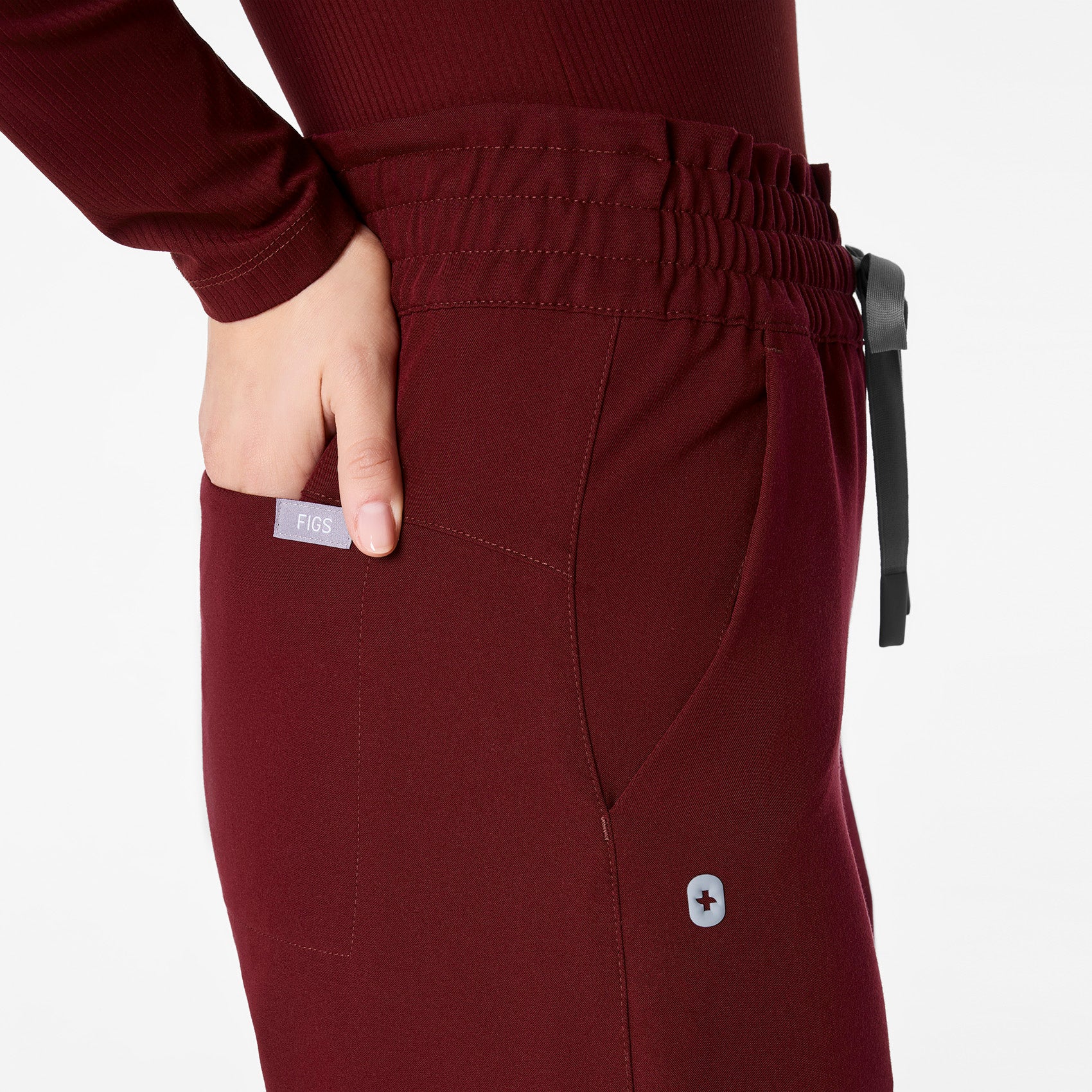 women's Burgundy High Waisted Allison Ultra Wide Leg - Scrub Pant - Image 6