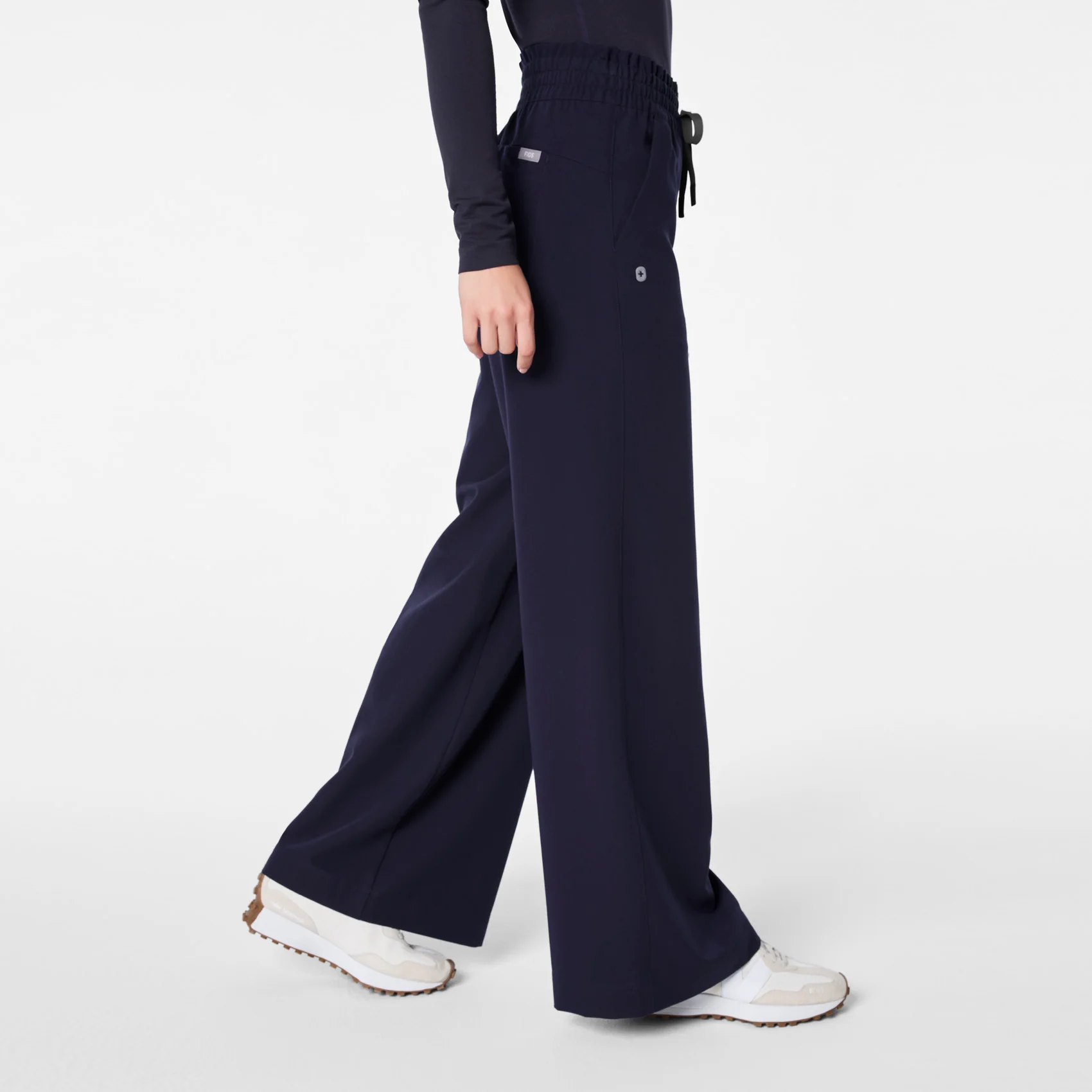 women's Navy High Waisted Allison Ultra Wide Leg - Scrub Pant - Image 3