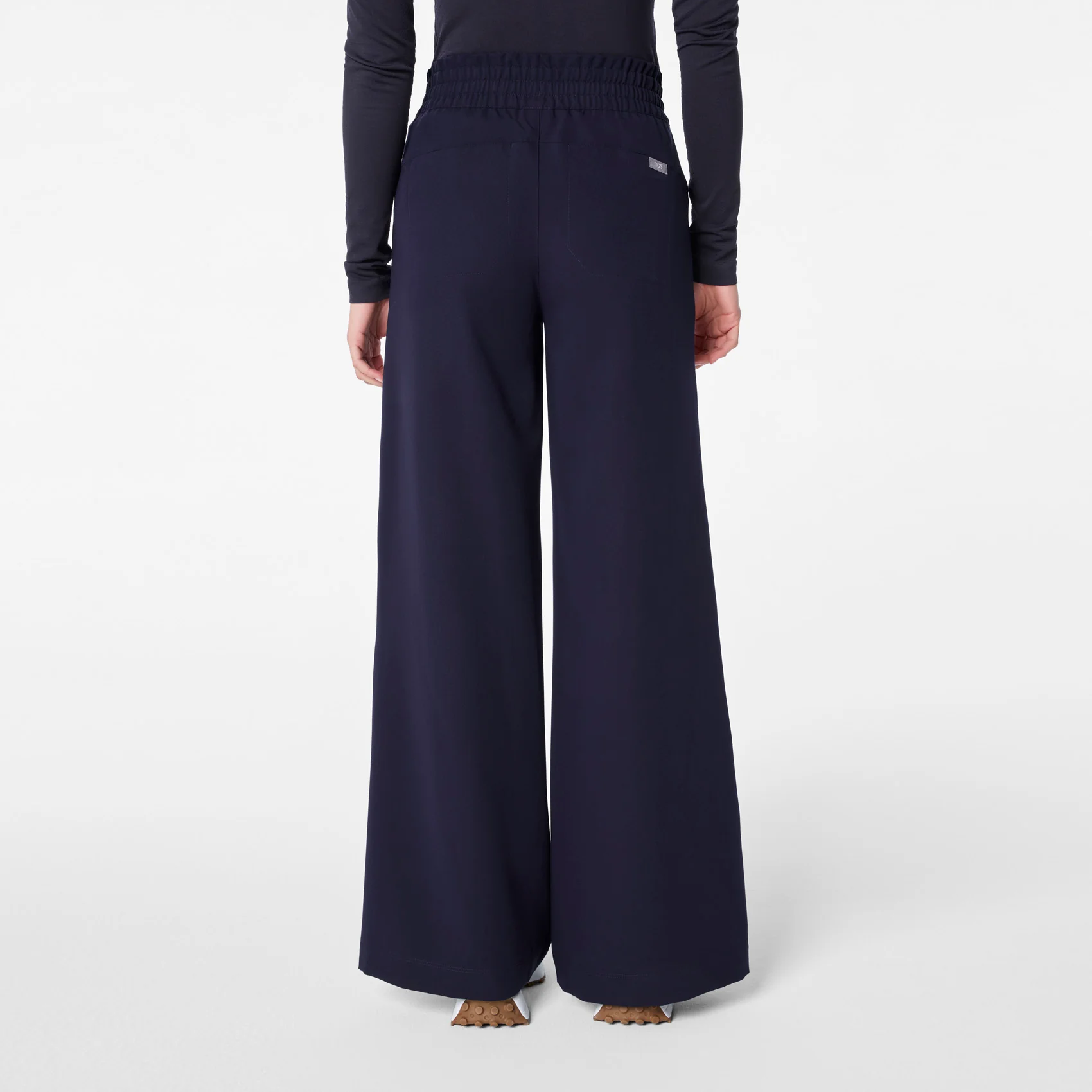 women's Navy High Waisted Allison Ultra Wide Leg - Scrub Pant - Image 4