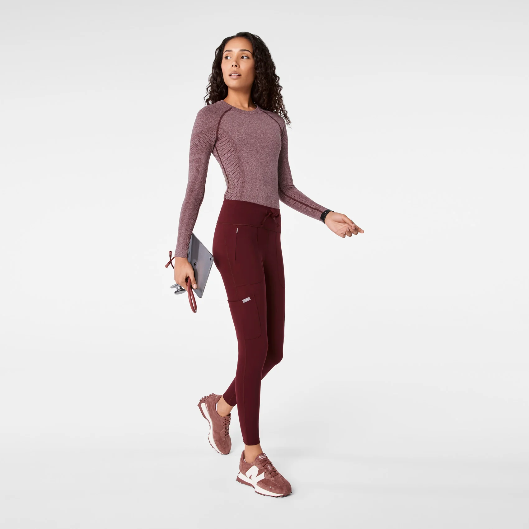 women's Burgundy High Waisted Ashland - Skinny ScrubLegging™ - Image 2