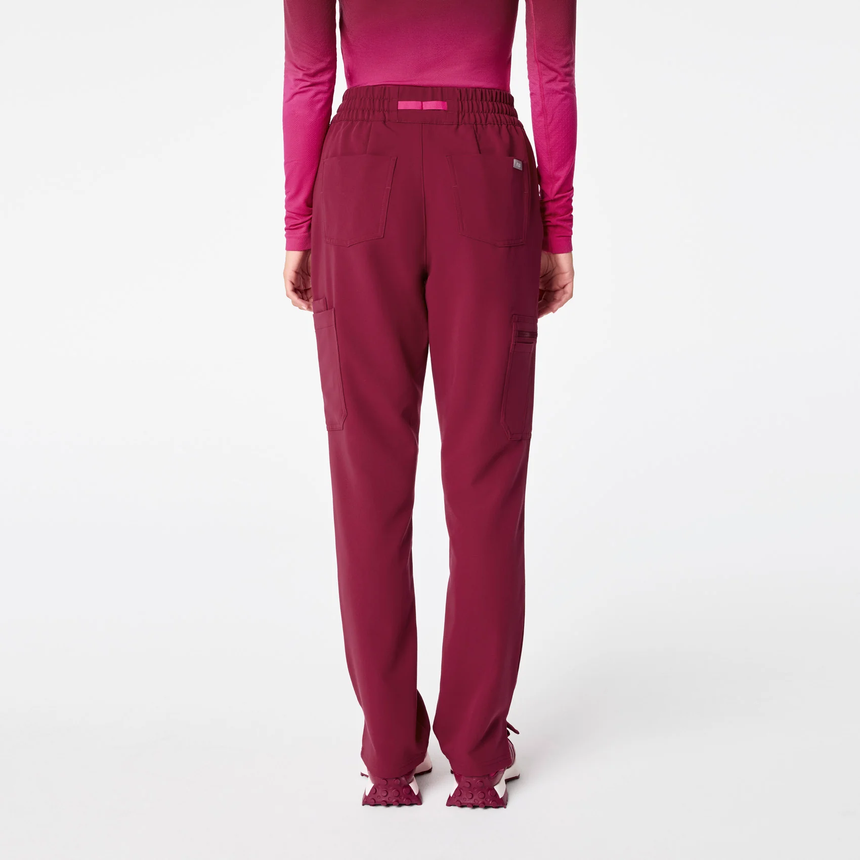 women's Deep Cranberry High Waisted Dowa - Petite Scrub Pants - Image 4