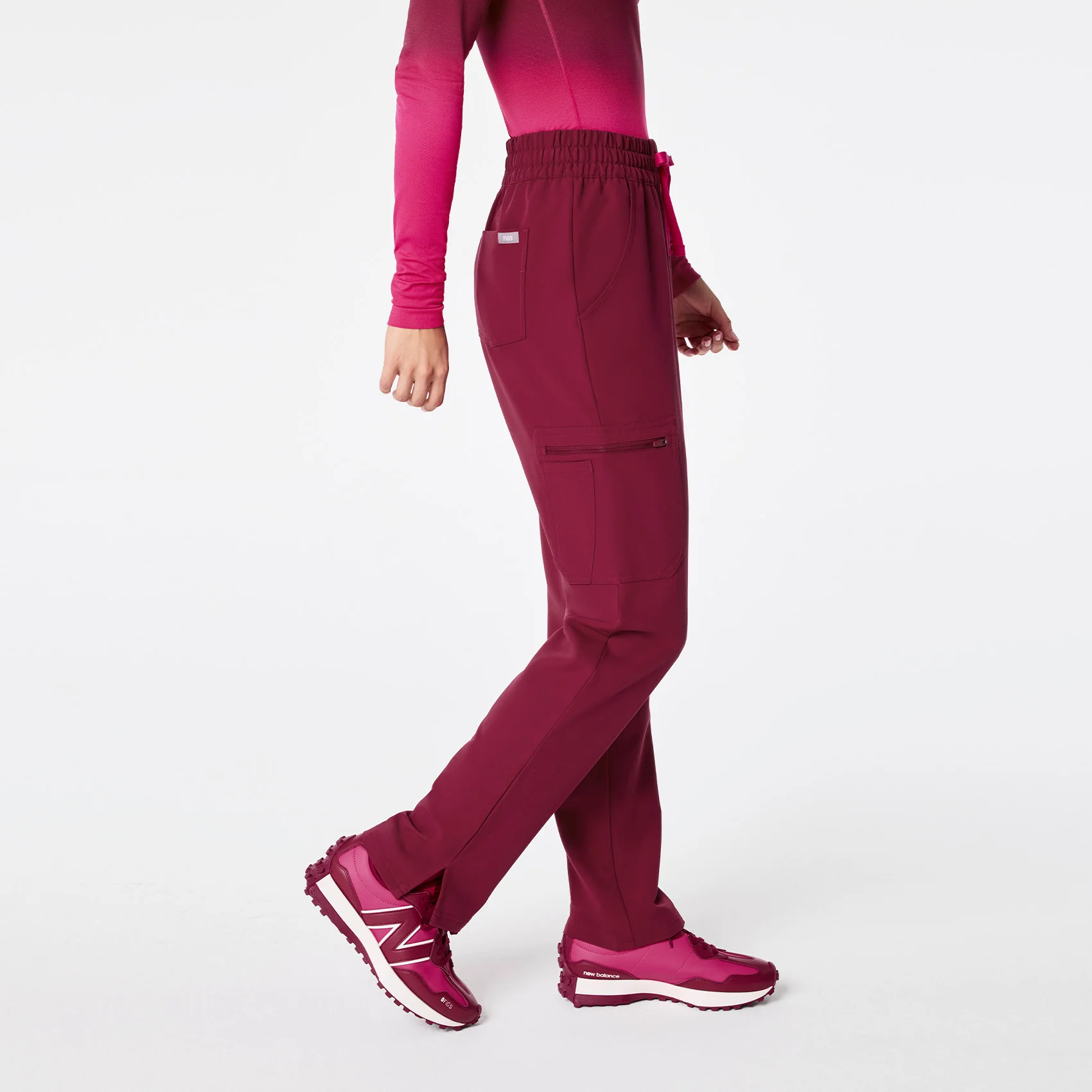 women's Deep Cranberry High Waisted Dowa - Scrub Pants - Image 3