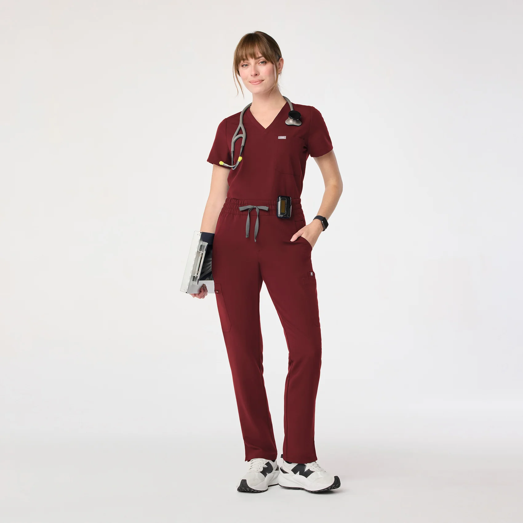 women's Burgundy High Waisted Dowa - Tall Scrub Pant - Image 2