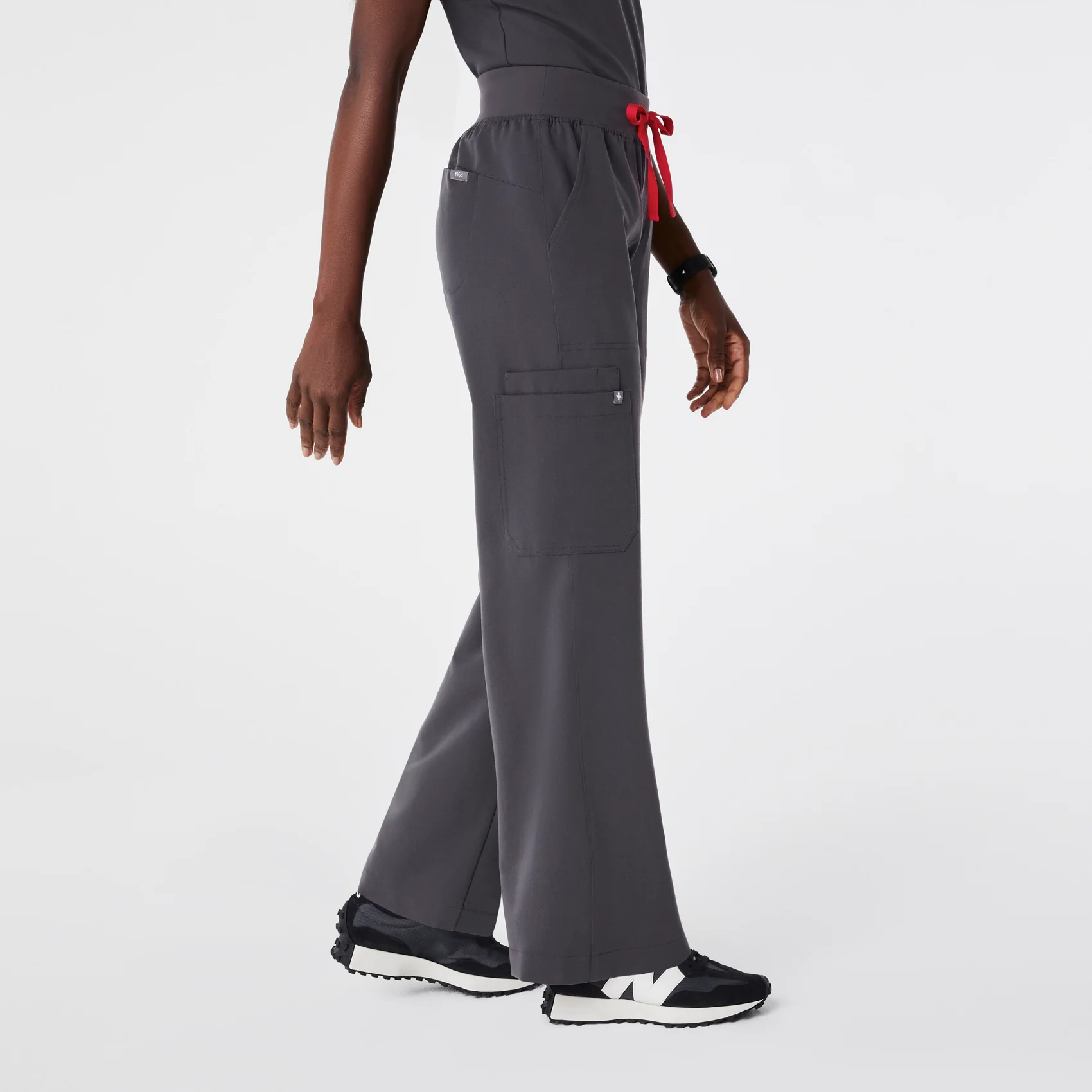 women's Charcoal High Waisted Isabel Wide Leg - Petite Scrub Pant - Image 3