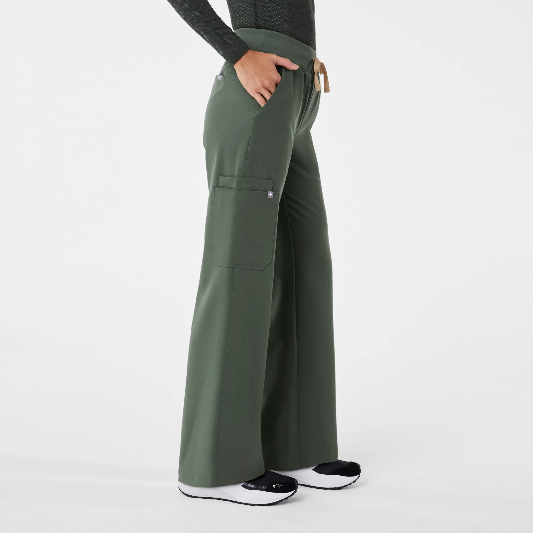 women's Moss High Waisted Isabel Wide Leg - Petite Scrub Pant - Image 3
