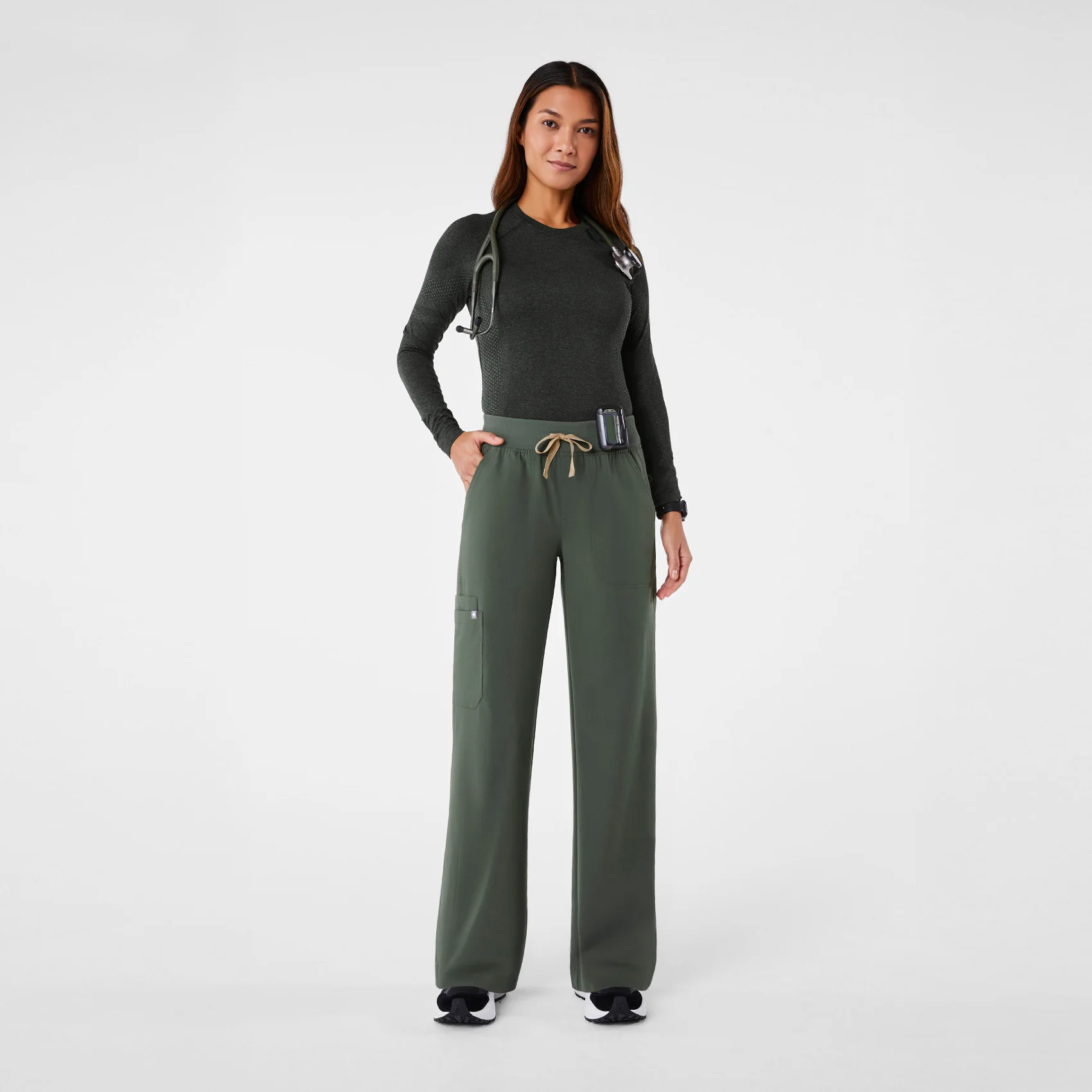 women's Moss High Waisted Isabel Wide Leg - Petite Scrub Pant - Image 4