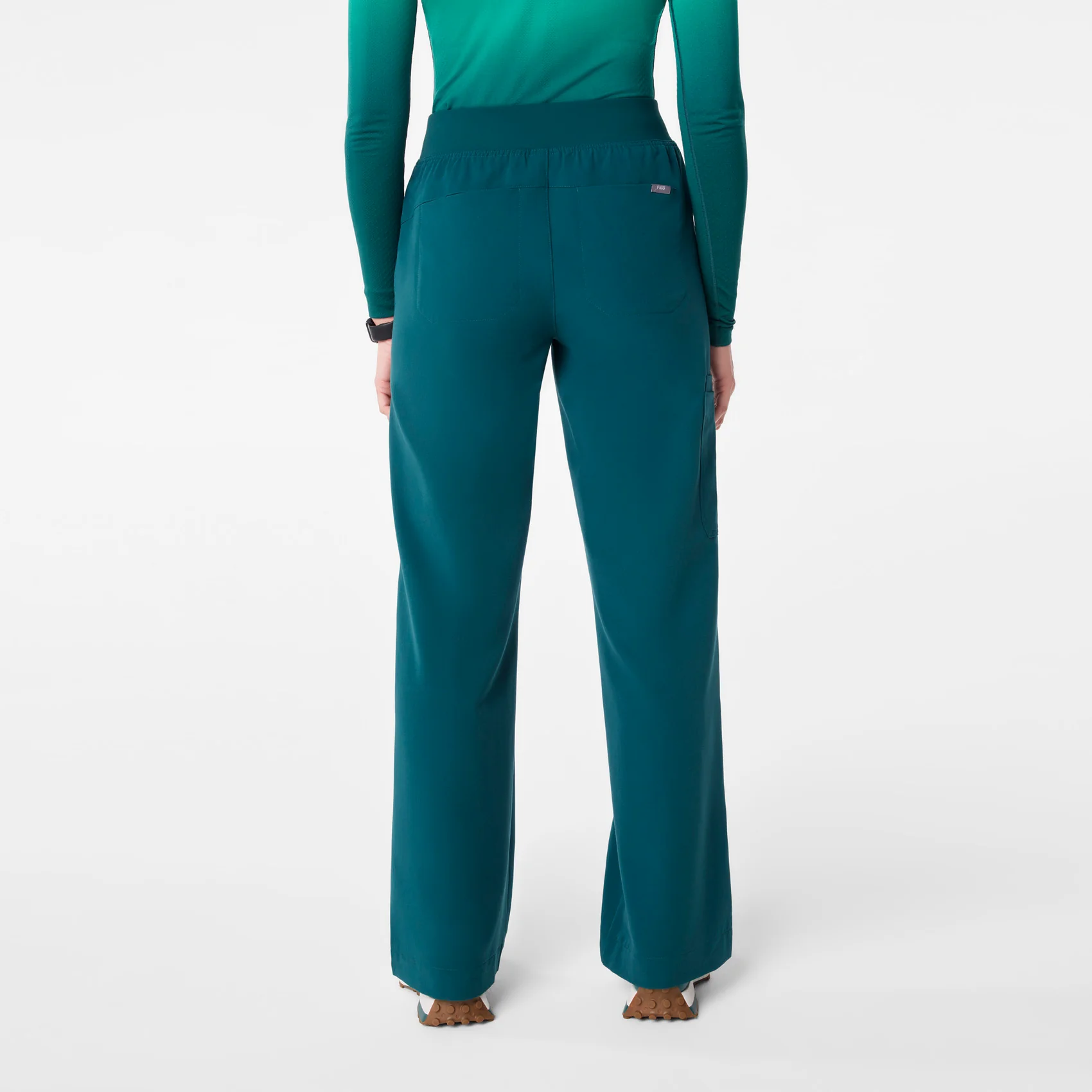 women's Caribbean Blue High Waisted Isabel Wide Leg - Scrub Pant - Image 4