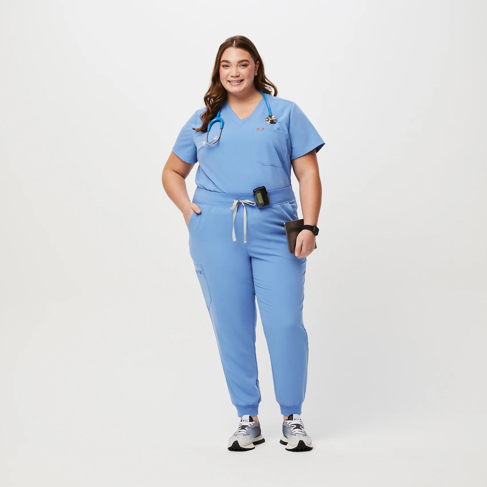 women's Ceil Blue High Waisted Zamora™ - Petite Jogger Scrub Pants (3XL - 6XL) - Image 2