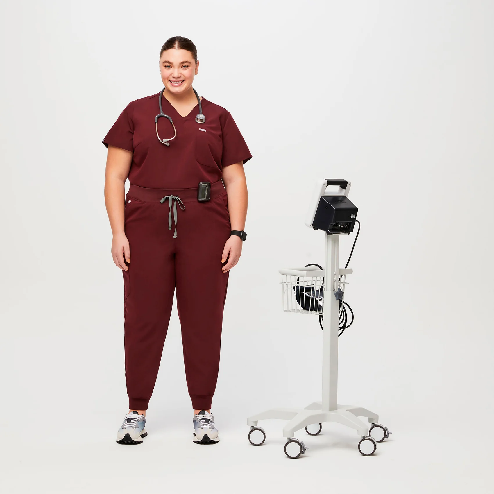 women's Burgundy High Waisted Zamora™ - Tall Jogger Scrub Pants (3XL - 6XL) - Image 2