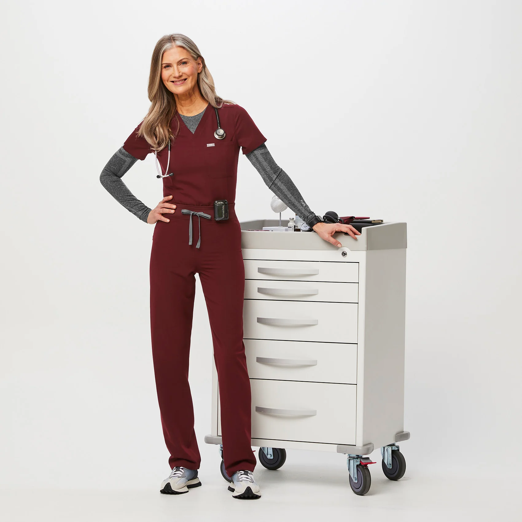 women's Burgundy Livingston™ High Waisted - Petite Basic Scrub Pants - Image 2