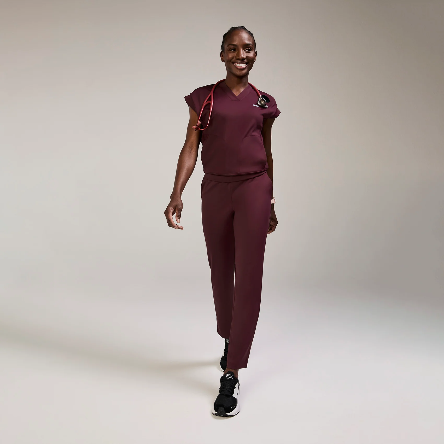 women's Burgundy Mira FORMx V-Neck - Scrub Top™ - Image 2