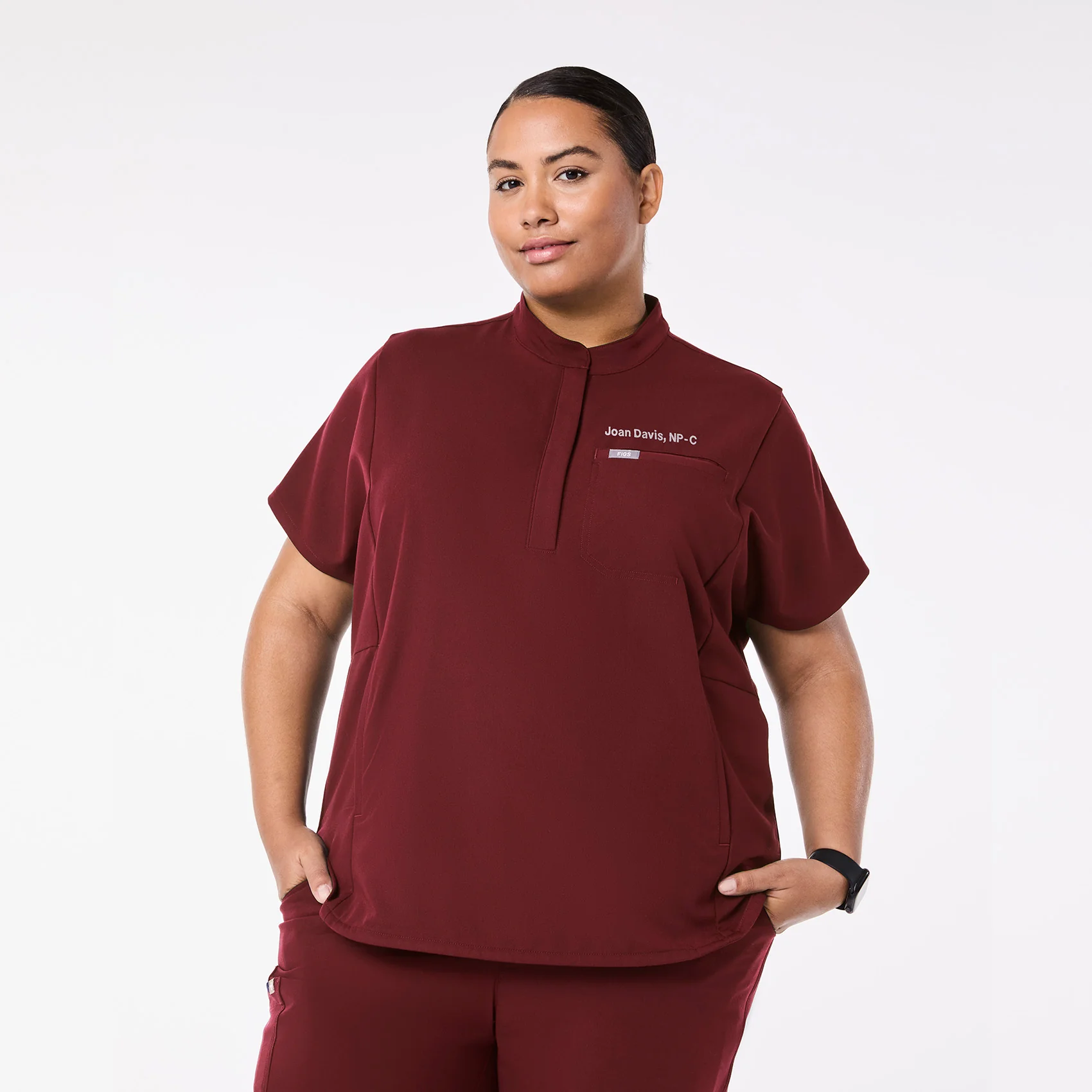 women's Burgundy Montex - Mock Neck Scrub Top (3XL-6XL)