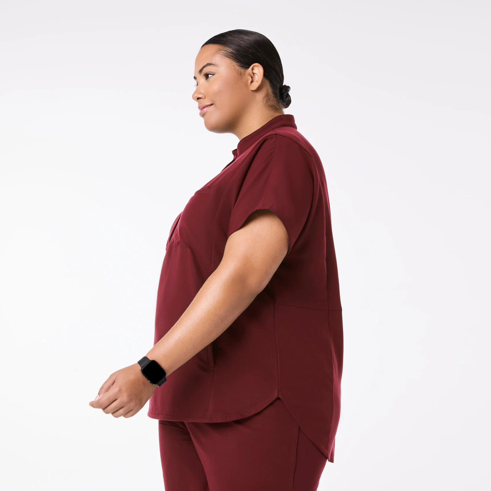 women's Burgundy Montex - Mock Neck Scrub Top (3XL-6XL) - Image 3
