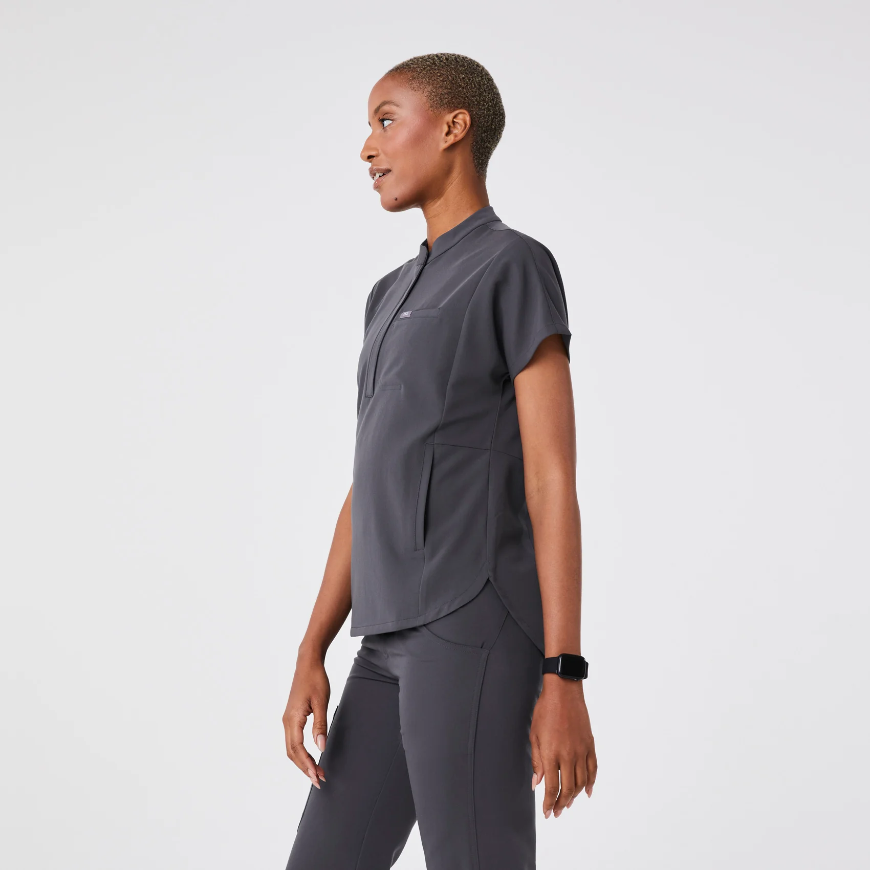 women's Charcoal Montex - Mock Neck Scrub Top - Image 3