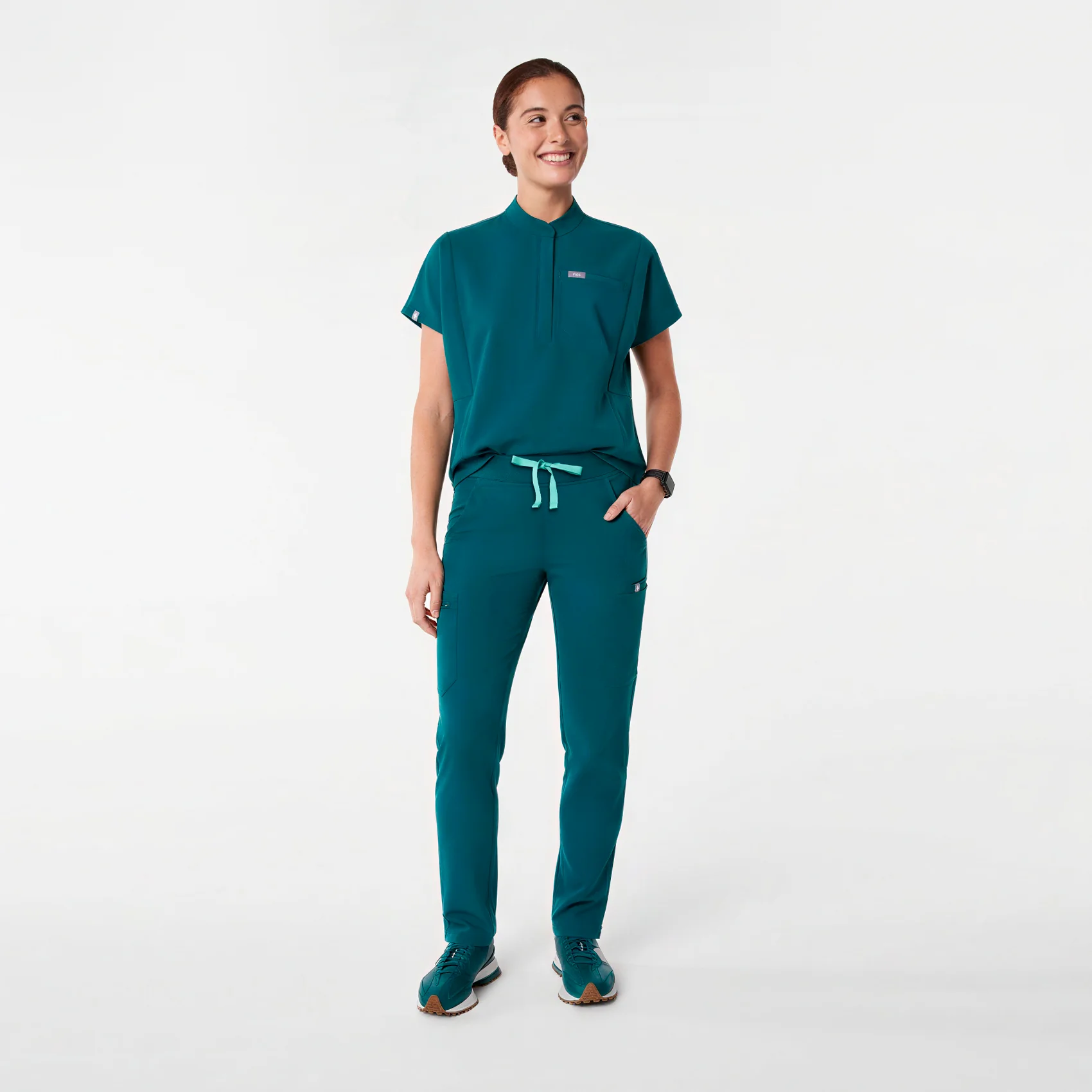 women's Caribbean Blue Montex - Mock Neck Scrub Top - Image 2