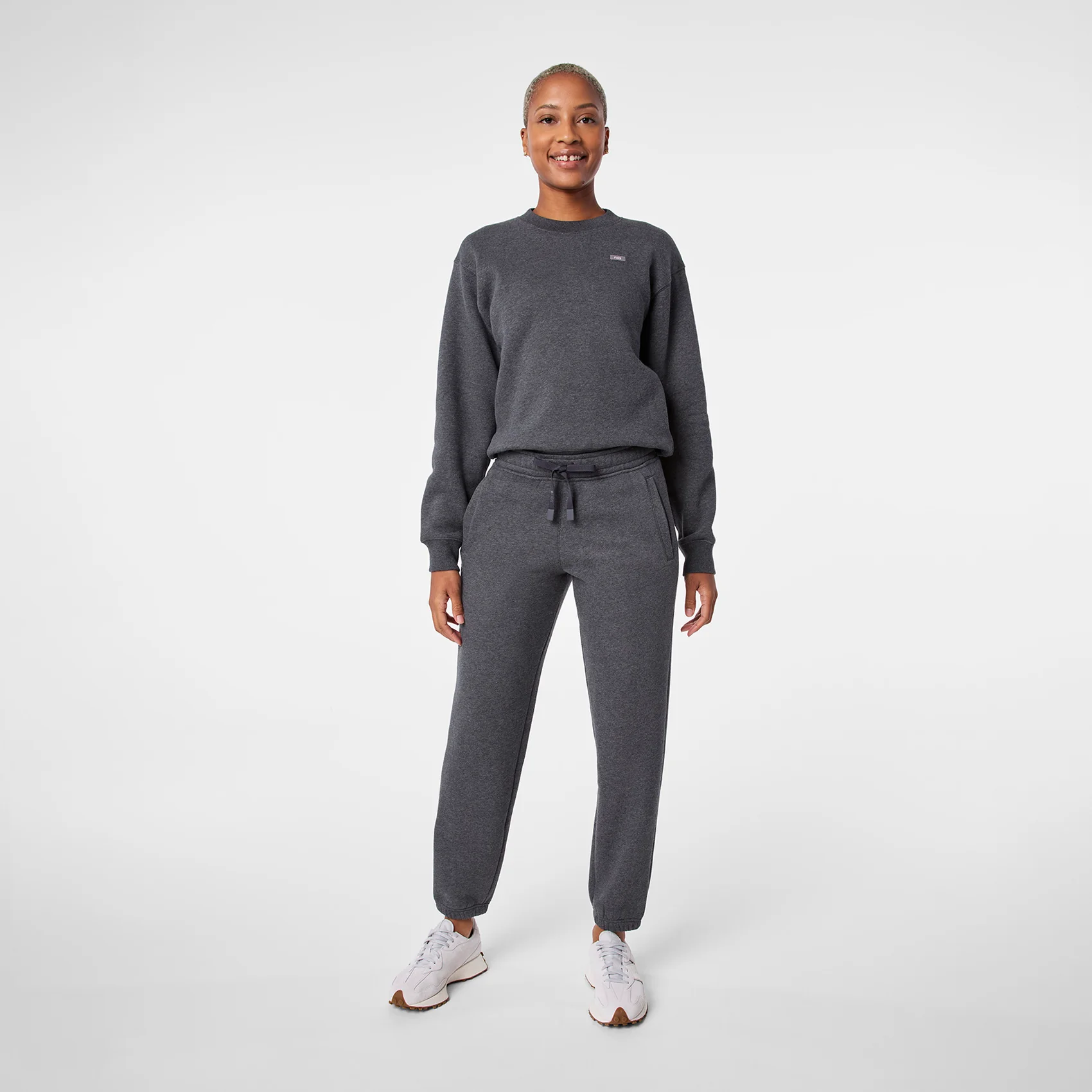 women's Charcoal Heather Grey Off-Shift Relaxed - Crewneck Sweatshirt™ - Image 2