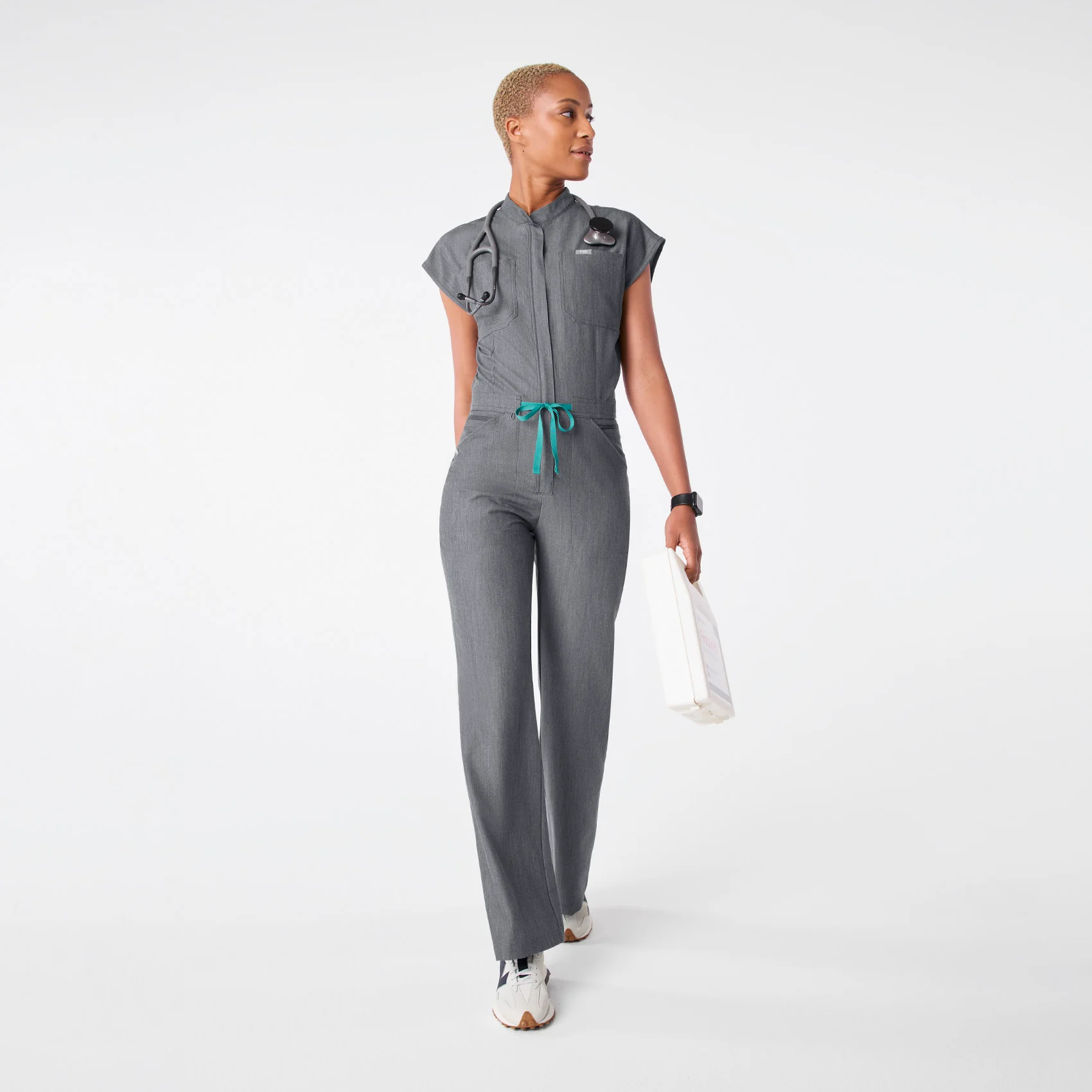 women's Graphite Rafaela Wide Leg - Petite ScrubJumpsuit™