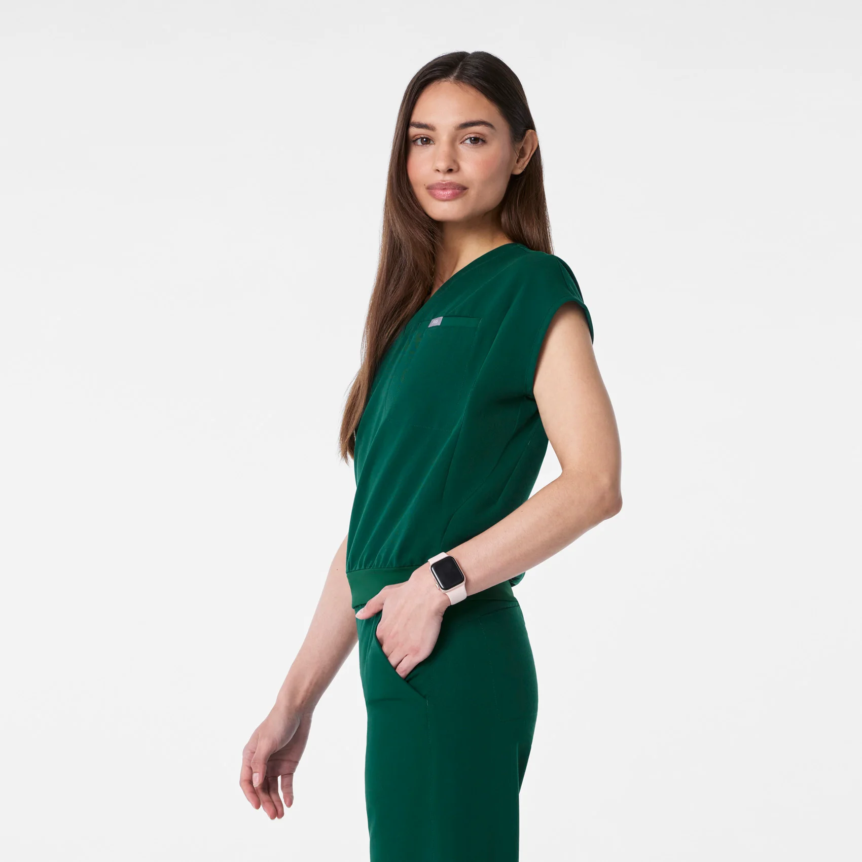 women's Forest Green Raleigh V-Neck - Scrub Top - Image 3