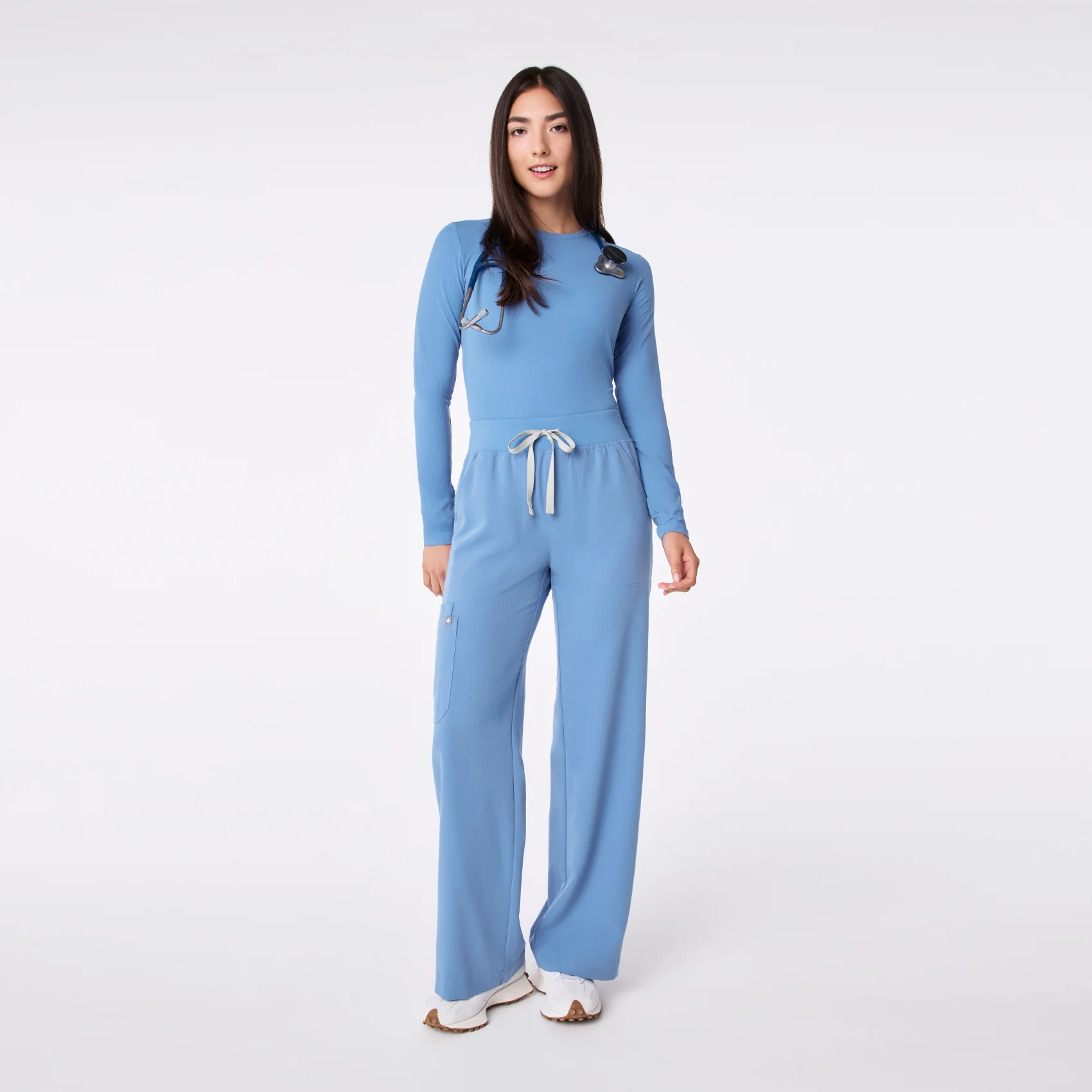 women's Ceil Blue Ribbed - Longsleeve Underscrub - Image 3