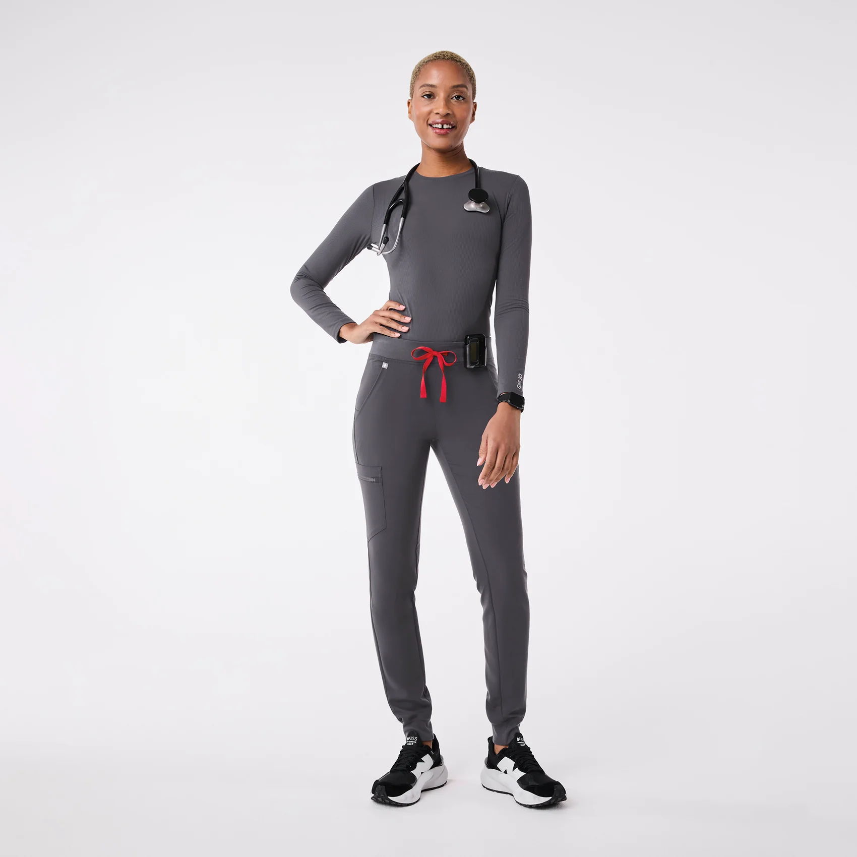 women's Charcoal Ribbed - Longsleeve Underscrub - Image 3