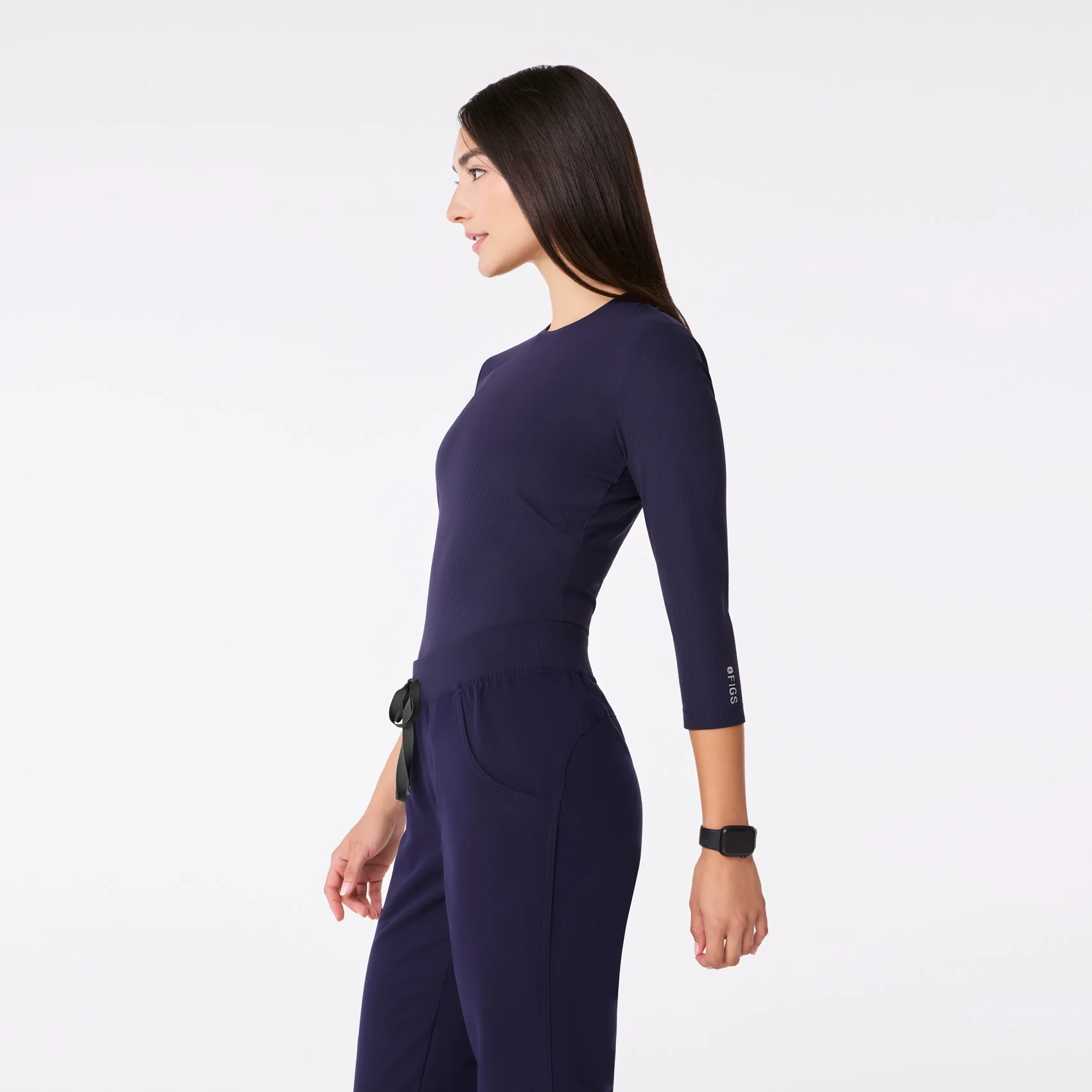 women's Navy Ribbed - ¾ Sleeve Underscrub - Image 4