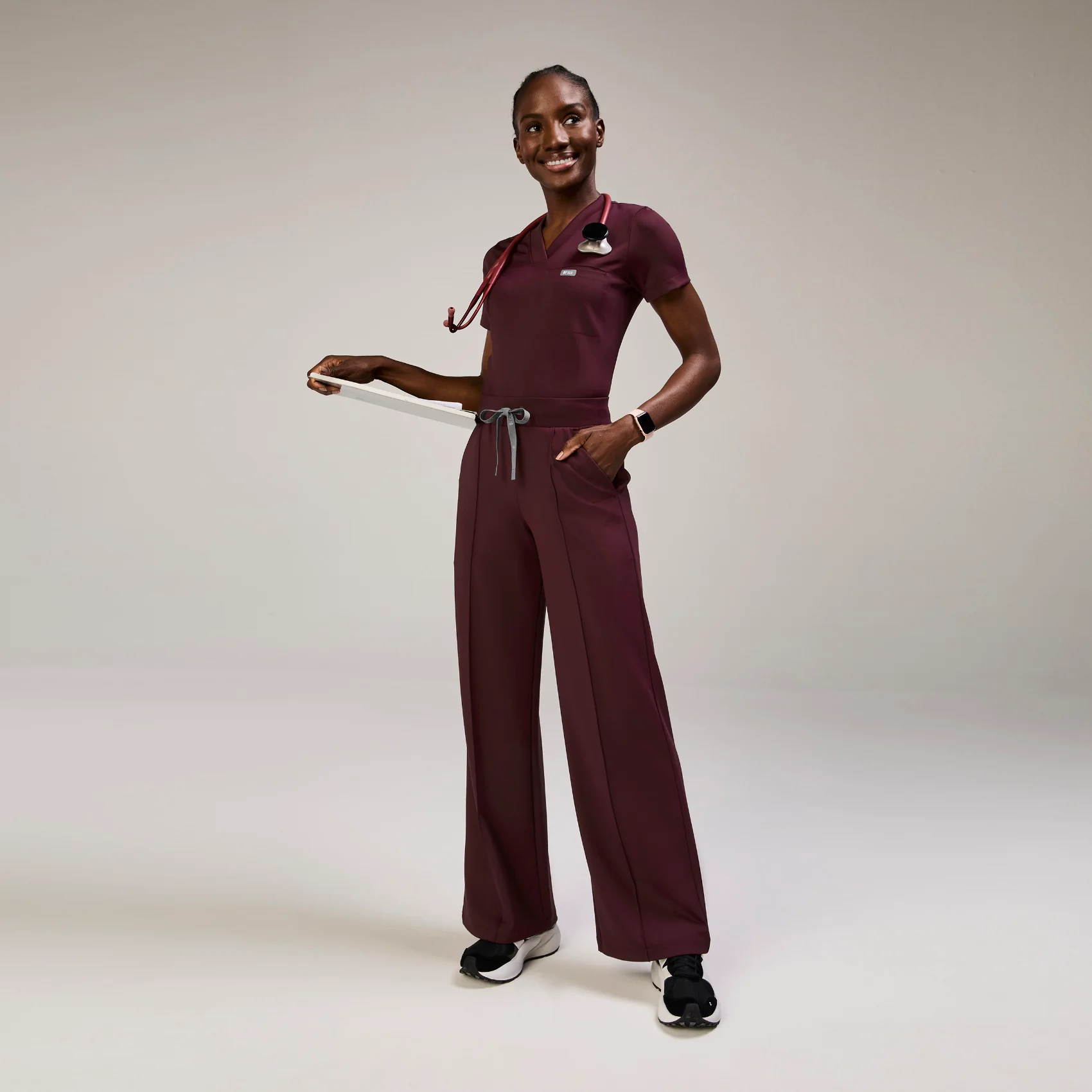 women's Burgundy Sona FORMx Slim V-Neck - Scrub Top™ - Image 2