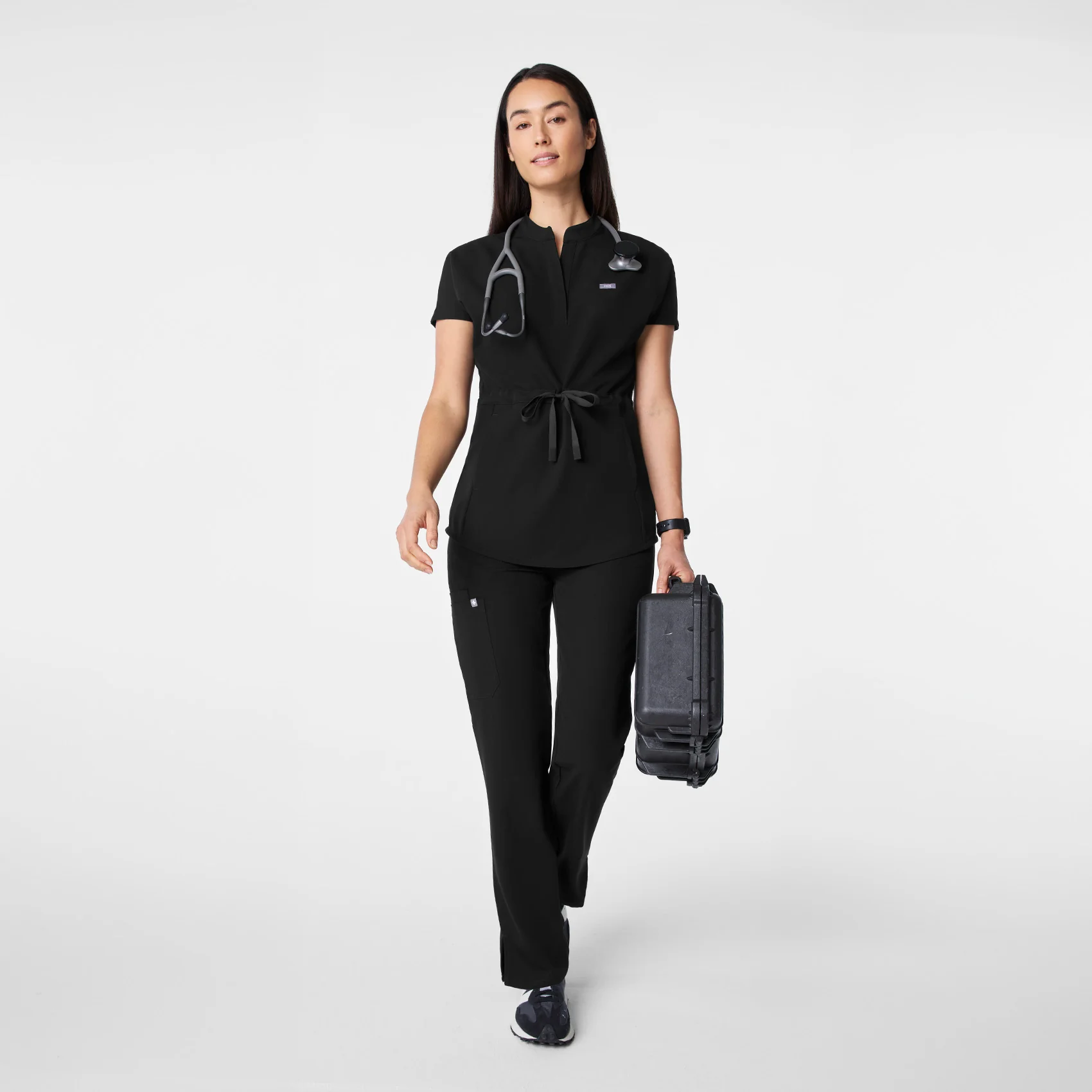 women's Black Soria - Henley Tunic Scrub Top - Image 2