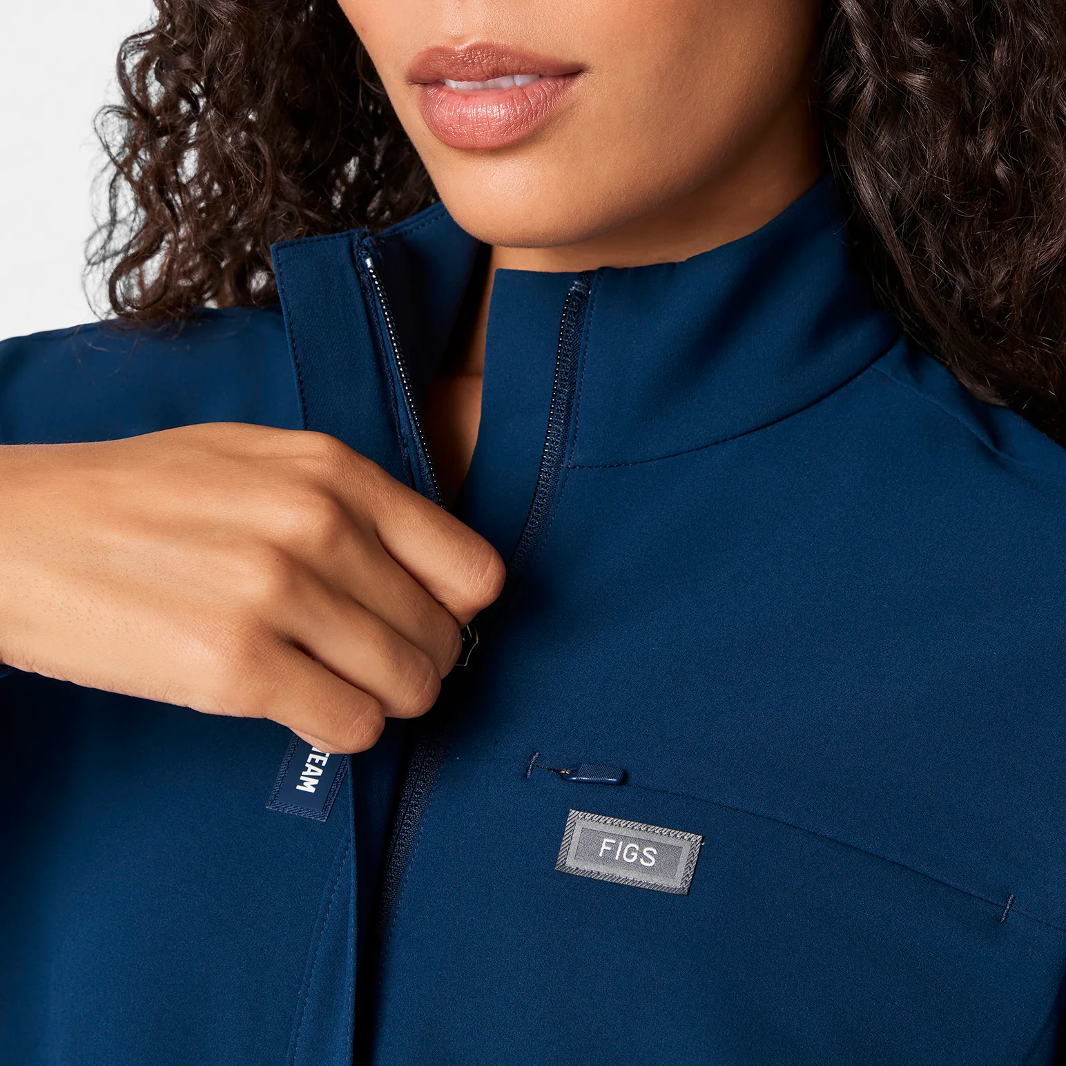 women's Team USA Blue FIGS x Team USA FIBREx Mock Neck Wide Leg - Petite Longsleeve ScrubJumpsuit™ - Image 5