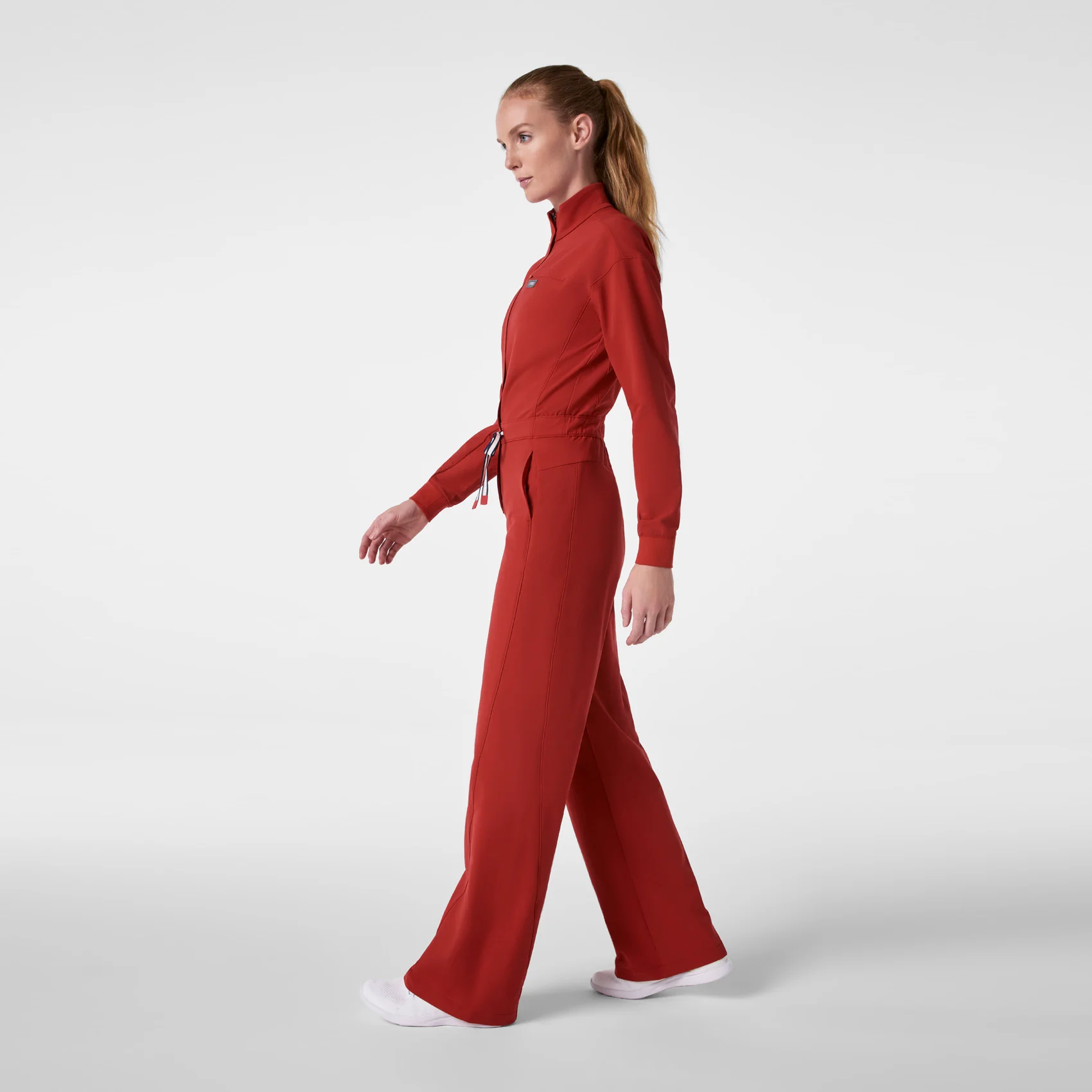 women's Team USA Red FIGS x Team USA FIBREx Mock Neck Wide Leg - Longsleeve ScrubJumpsuit™ - Image 3